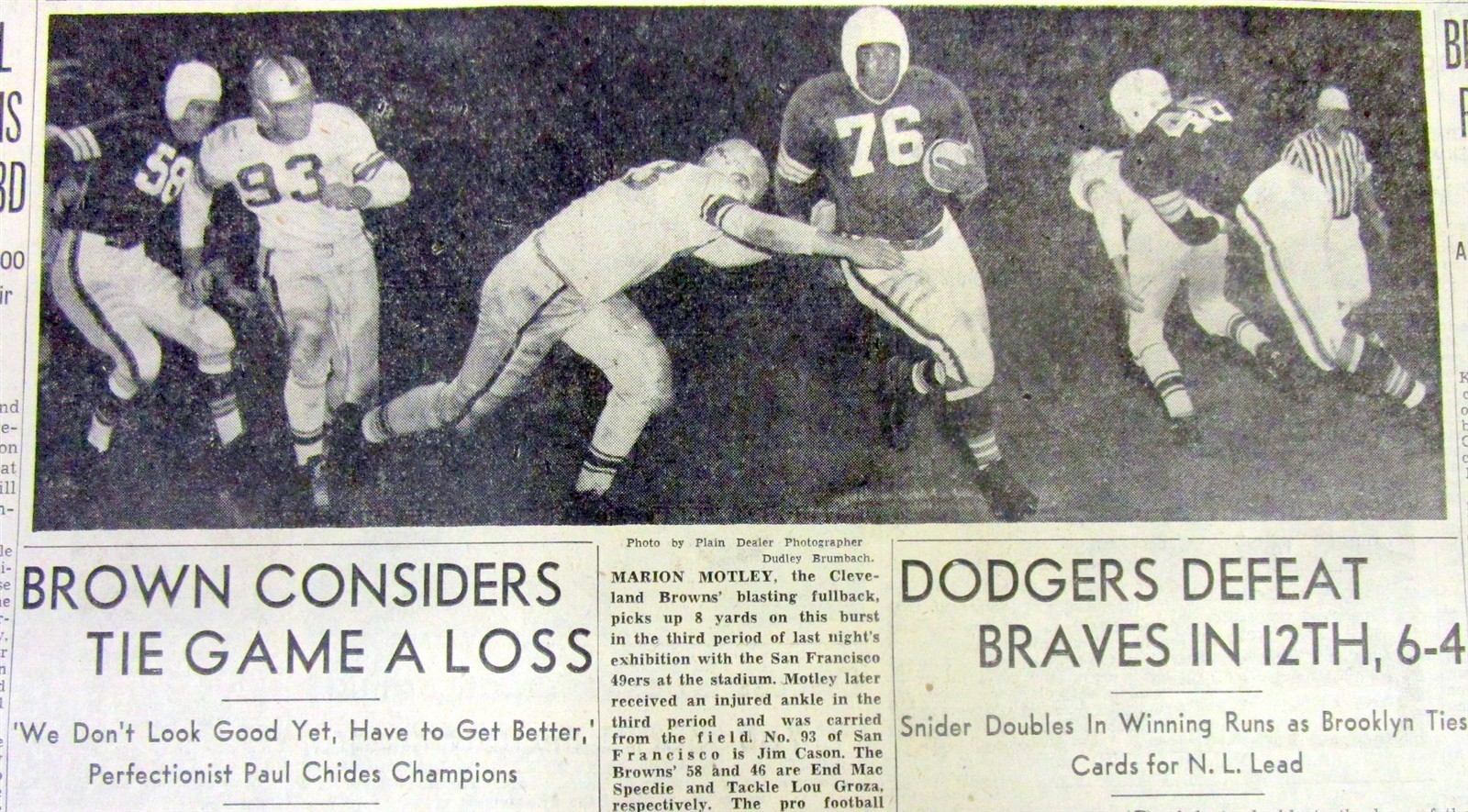1949 newspaper w MARION MOTLEY the 1st African-American NFL pro football player