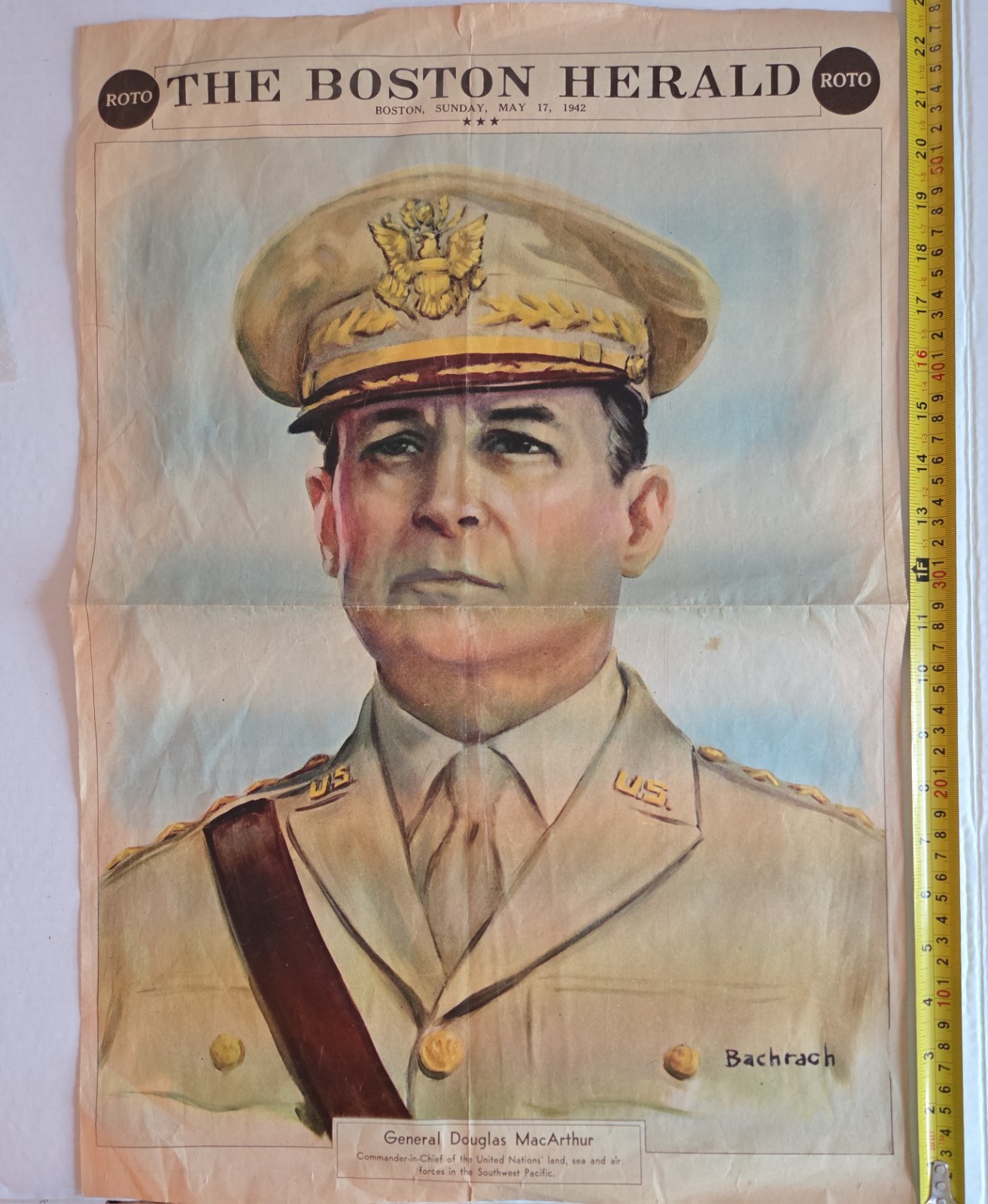 Newspaper GENERAL Douglas MacArthur BOSTON The Boston Herald Sun May 17th 1942