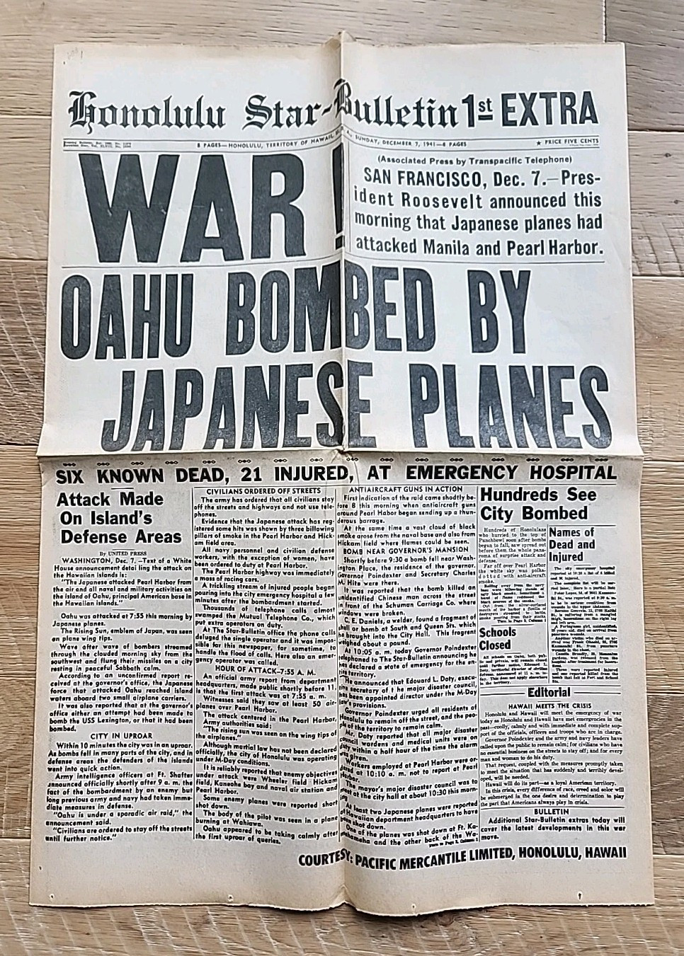 Honolulu Star Bulletin December 7 1941 Pearl Harbor Attacked 1974 Reprint!