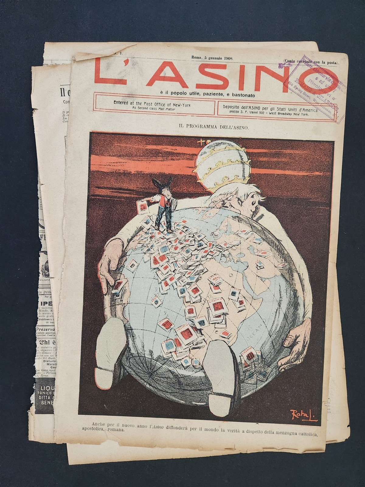 1908 antique L’ASINO socialist anti-catholic satire 4 issues ITALIAN NEWSPAPERS