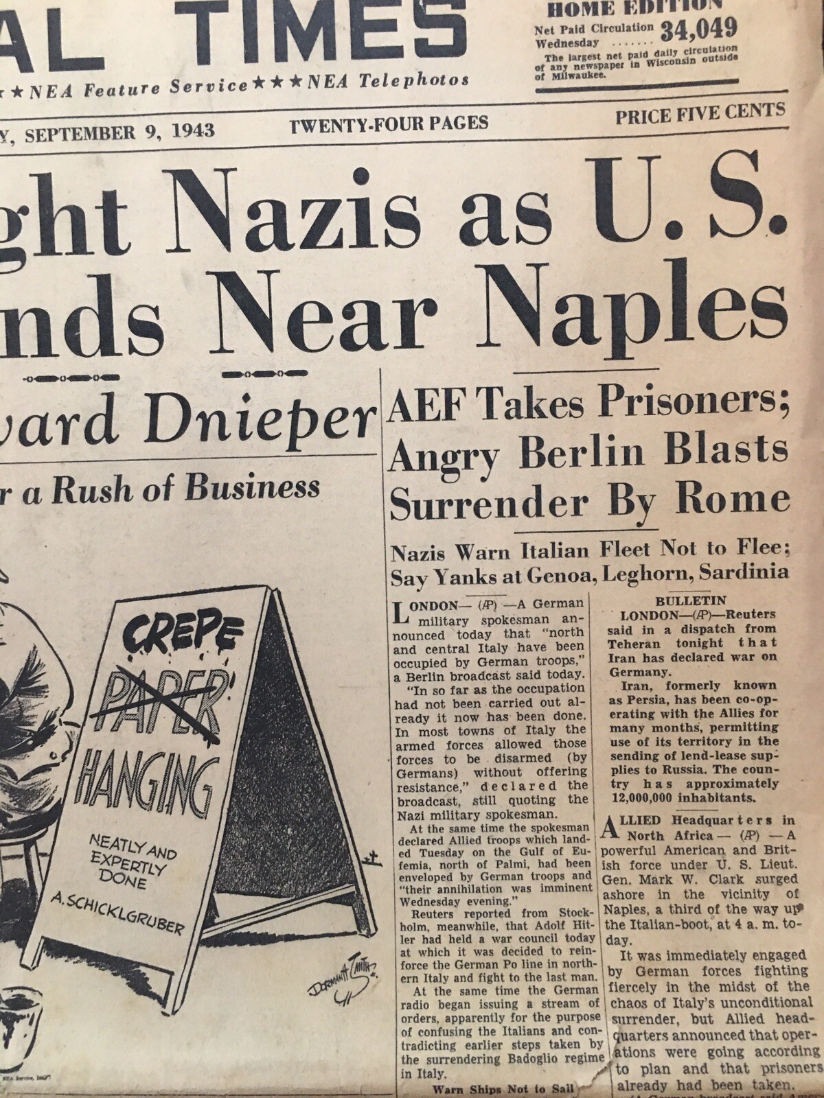 WWII Italy Quits-Invasion Naples 1943 Madison WI Dane County War Bond