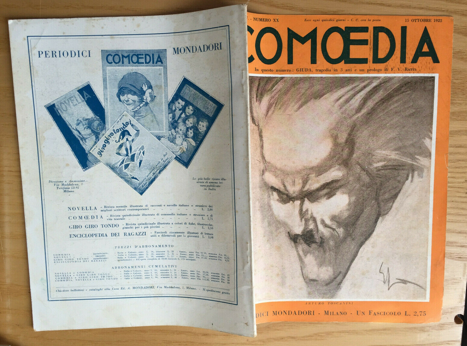 MONDADORI COMEDIA PERIODICO COMEDIA E VITA THEATRALE N 20 1923 G. PASTCOLI 2/19