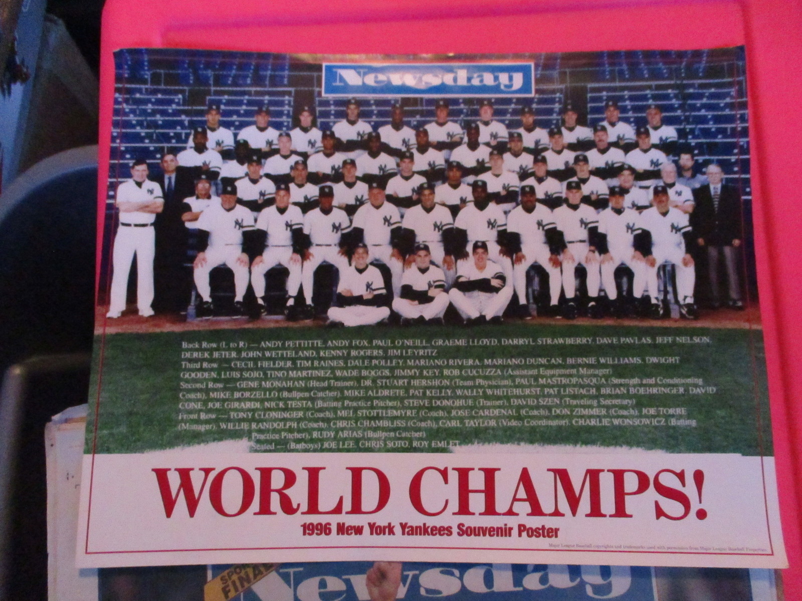 NEW YORK YANKEES WORLD SERIES NEW YORK NEWSDAY NEWSPAPER 10/29/1996 w/ poster