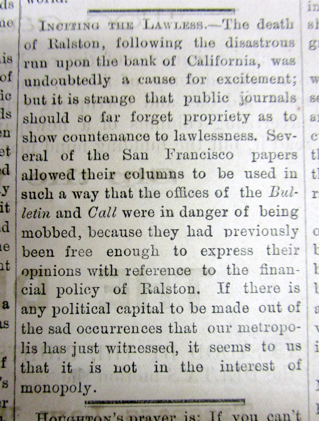 Rare 1873 VISALIA California newspaper broadside “extra” CALIFORNIA BANK FAILURE