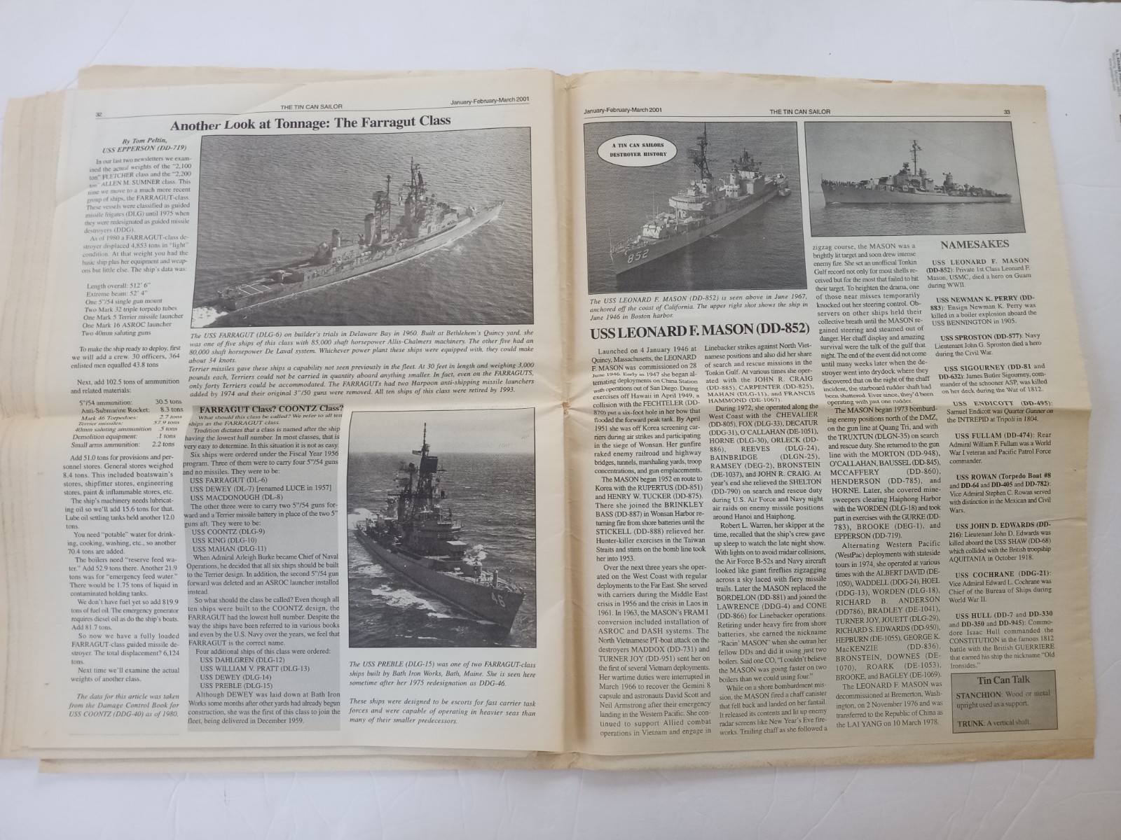 The TIN CAN SAILOR Newspaper 2001 Vol 25 #1 DESTROYER OPERATIONS AGAINST ITALY