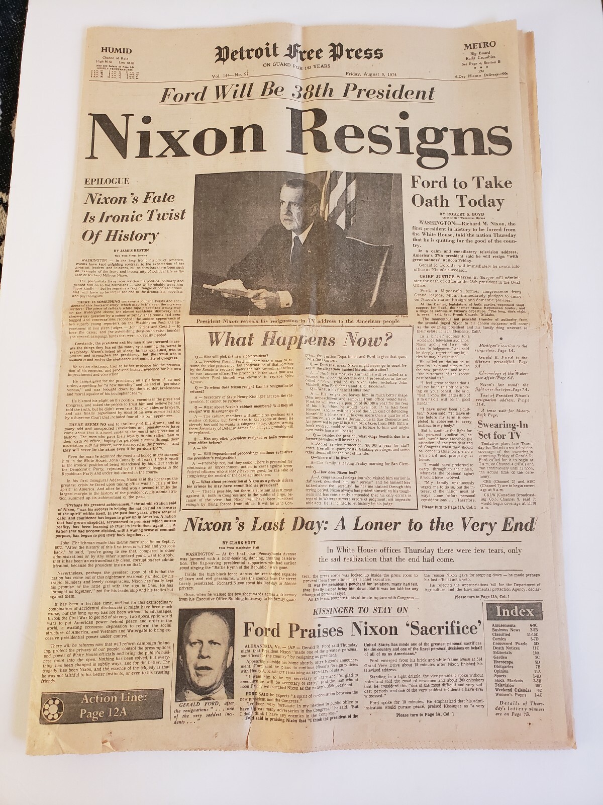 1974 Richard Nixon Resigns Geral Ford Will Be 38th President Detroit Free Press