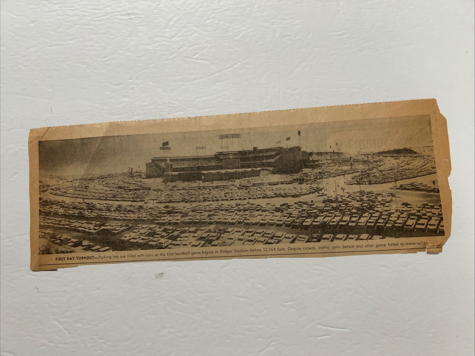 Newspaper clipping 1962 Dodger Stadium Opening Day Baseball Los Angeles Calif