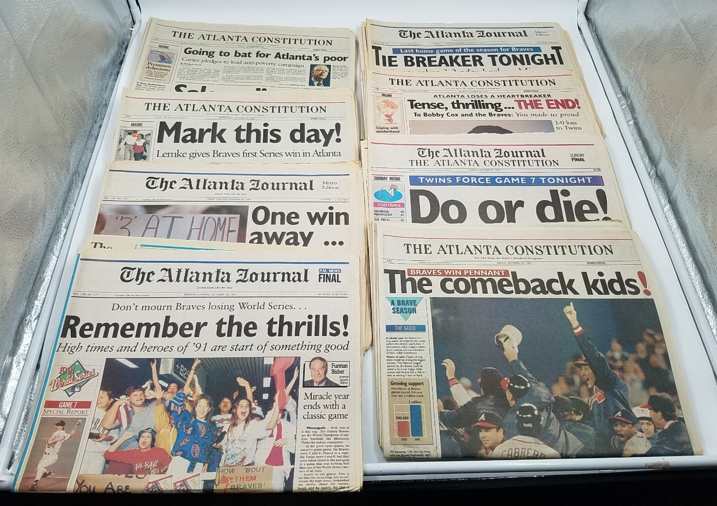 Lot of 8 – Atlanta Braves 90’s Playoff AJC Newspapers, World Series