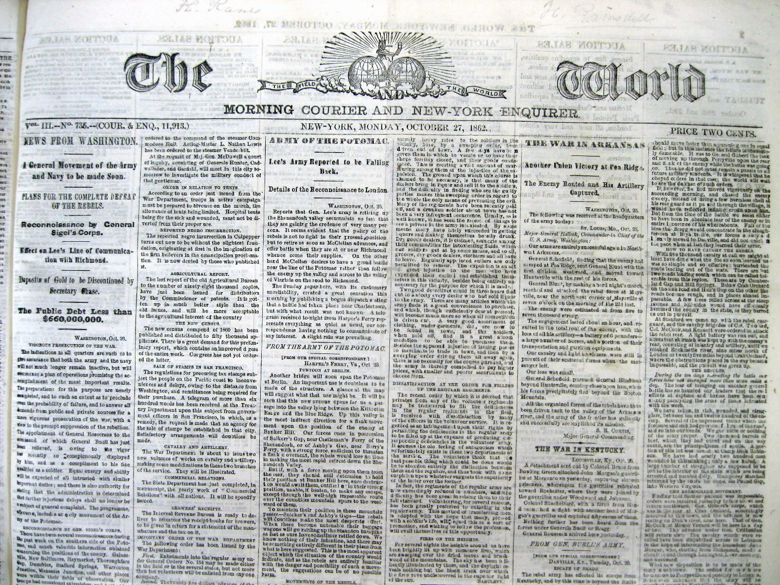 Lot of 5 original United States CIVIL WAR NEWSPAPERS dated between 1861 and 1865