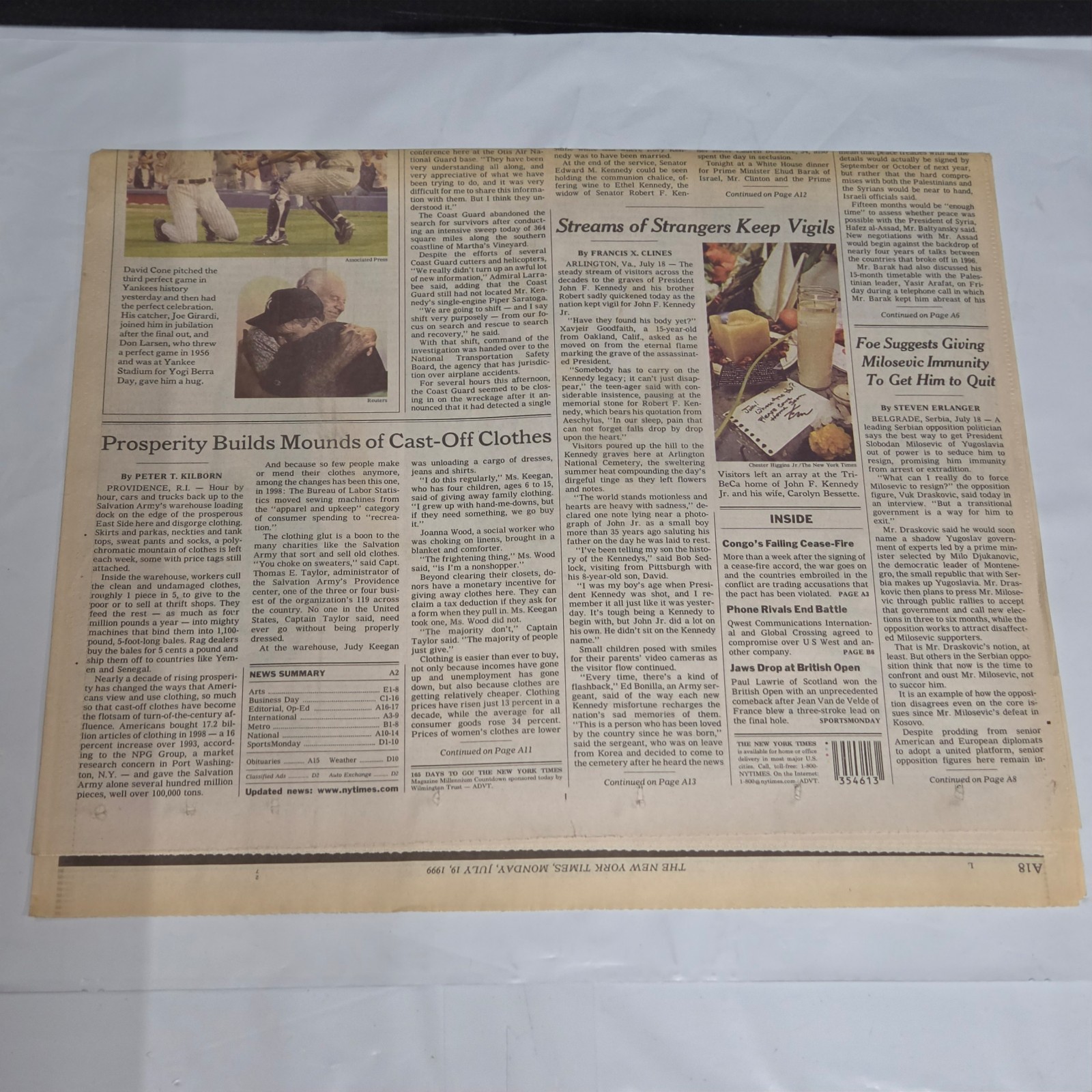 NY Times July 19 1999 JFK Jr Kennedy Plane Crash Search Ends Newspaper