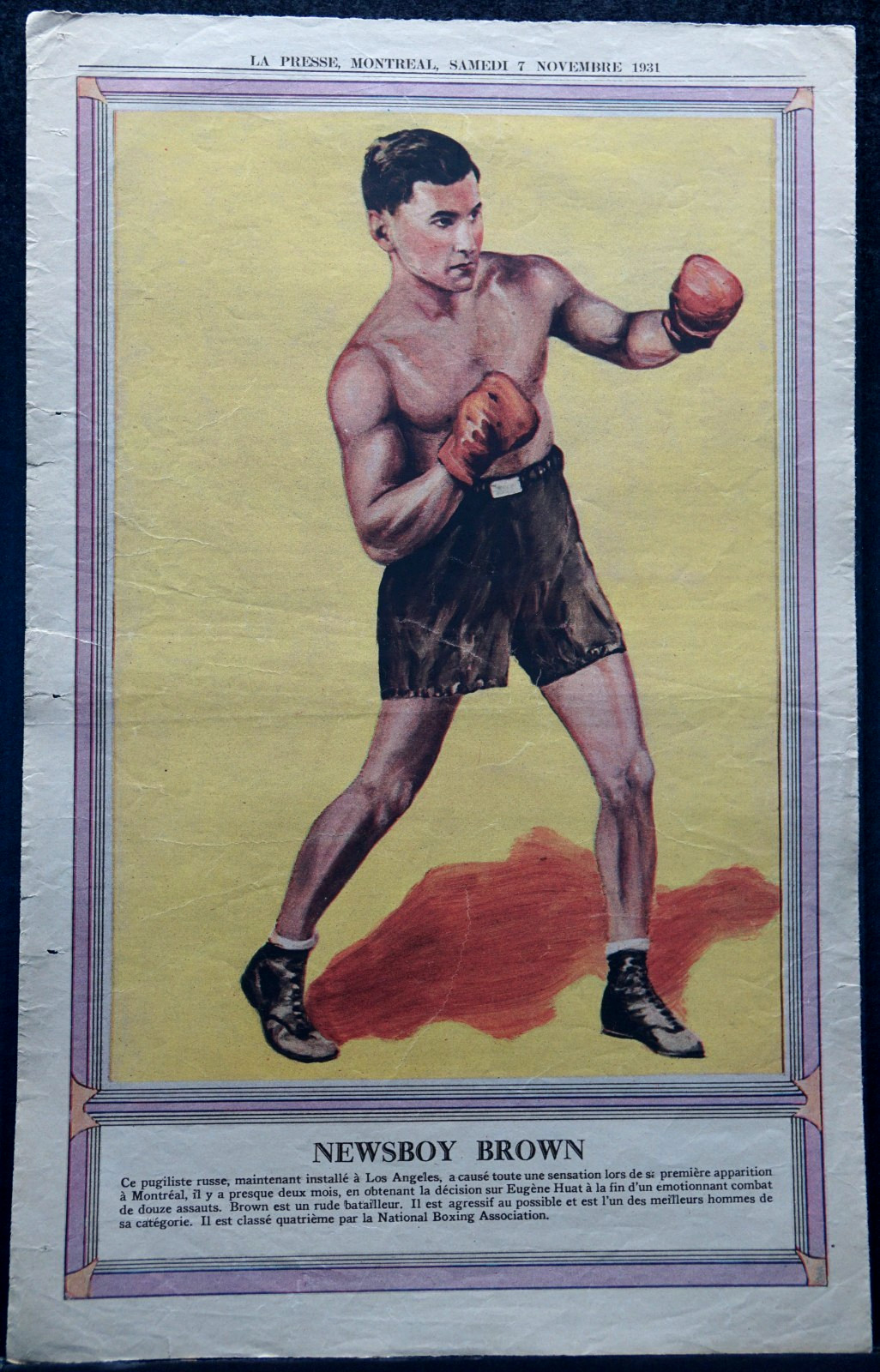 Rare 1931 Montreal La Presse Color Newspaper Premium – Boxer Newsboy Brown