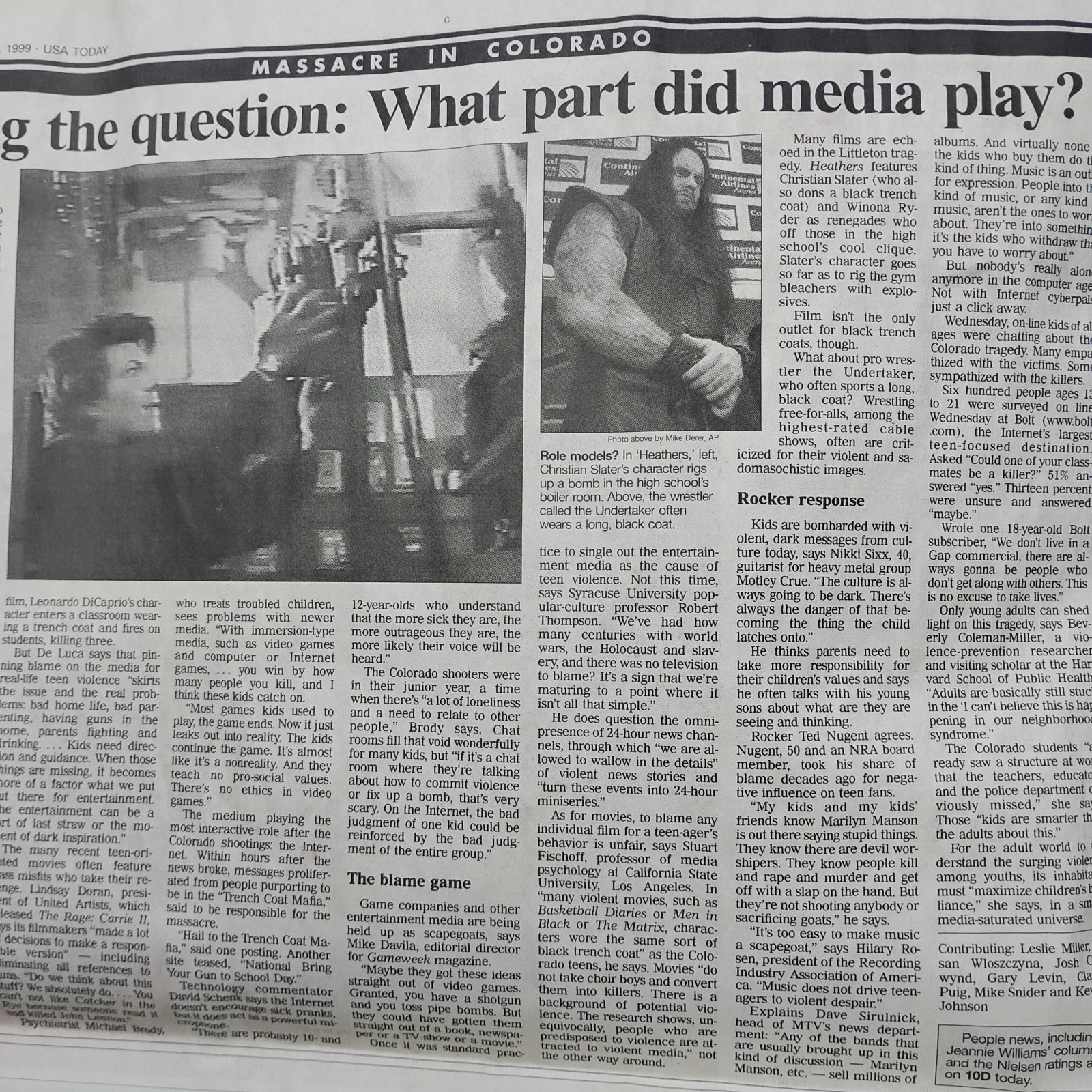 Vtg 4-22-99 USA Today Columbine High School Coverage Newspaper *Little Wtr Dmg*