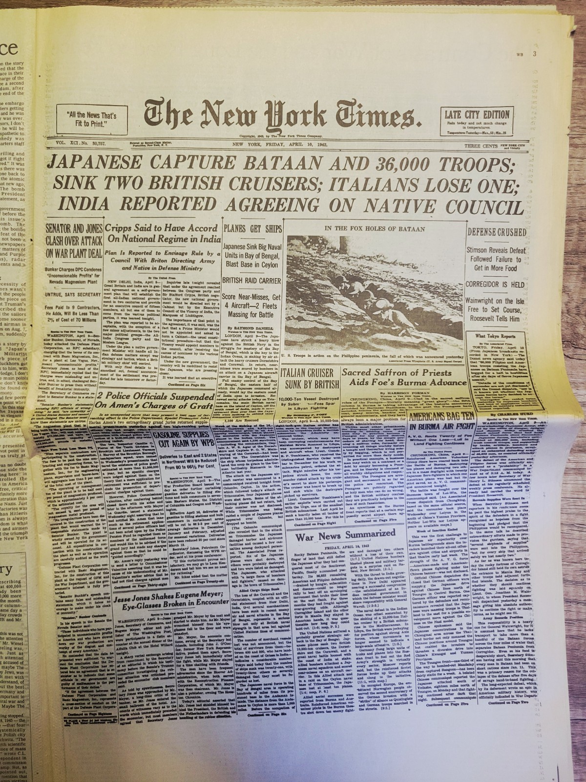 Lot of 2 – 1941 & 1943: New York Times Special “World War II” Parts 1 & 2 w/ COA