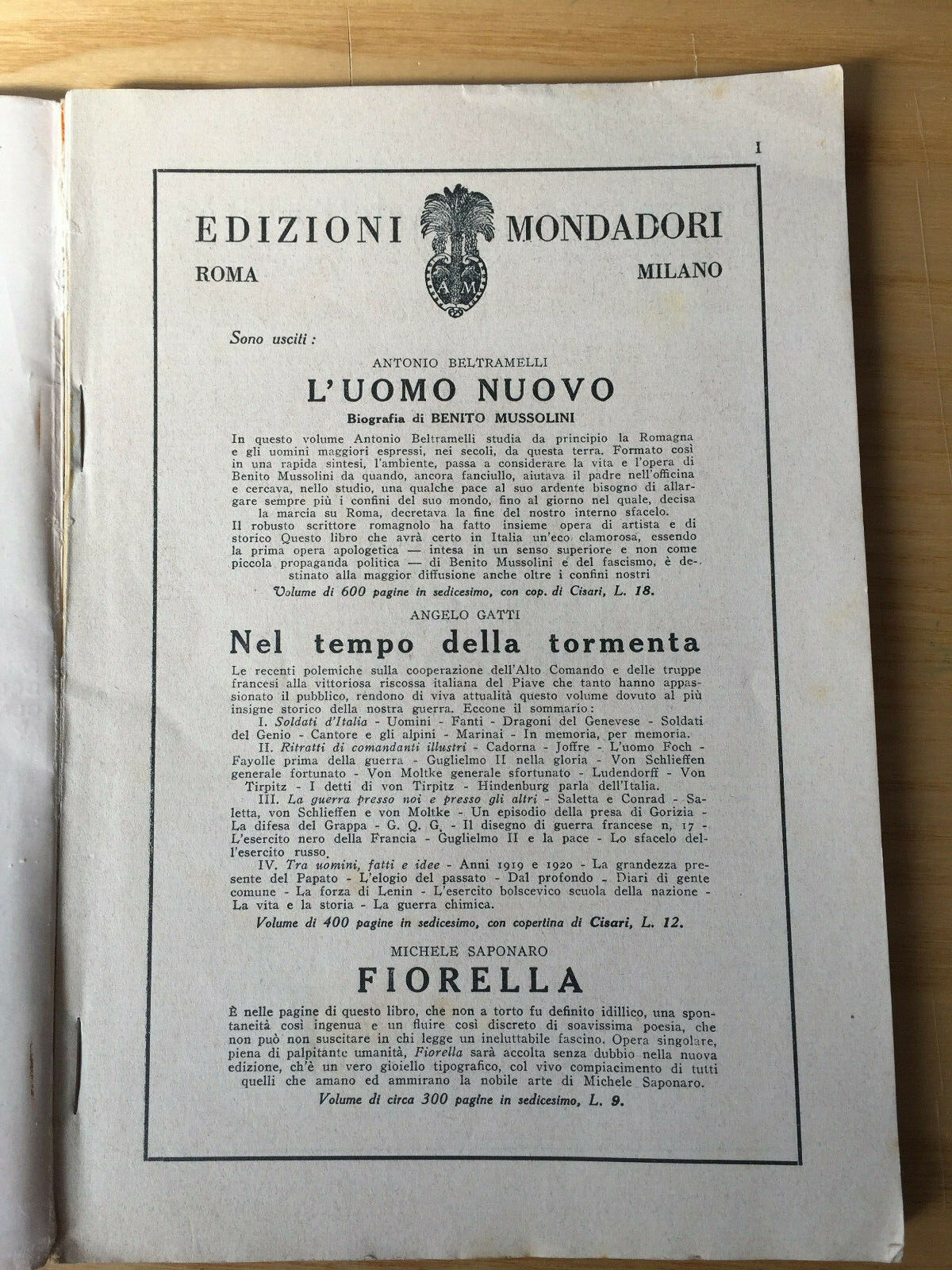 MONDADORI NOVELLA PERIODICAL ITALIAN WRITERS N° 9 1923 SPANISH NOVELS 02/19