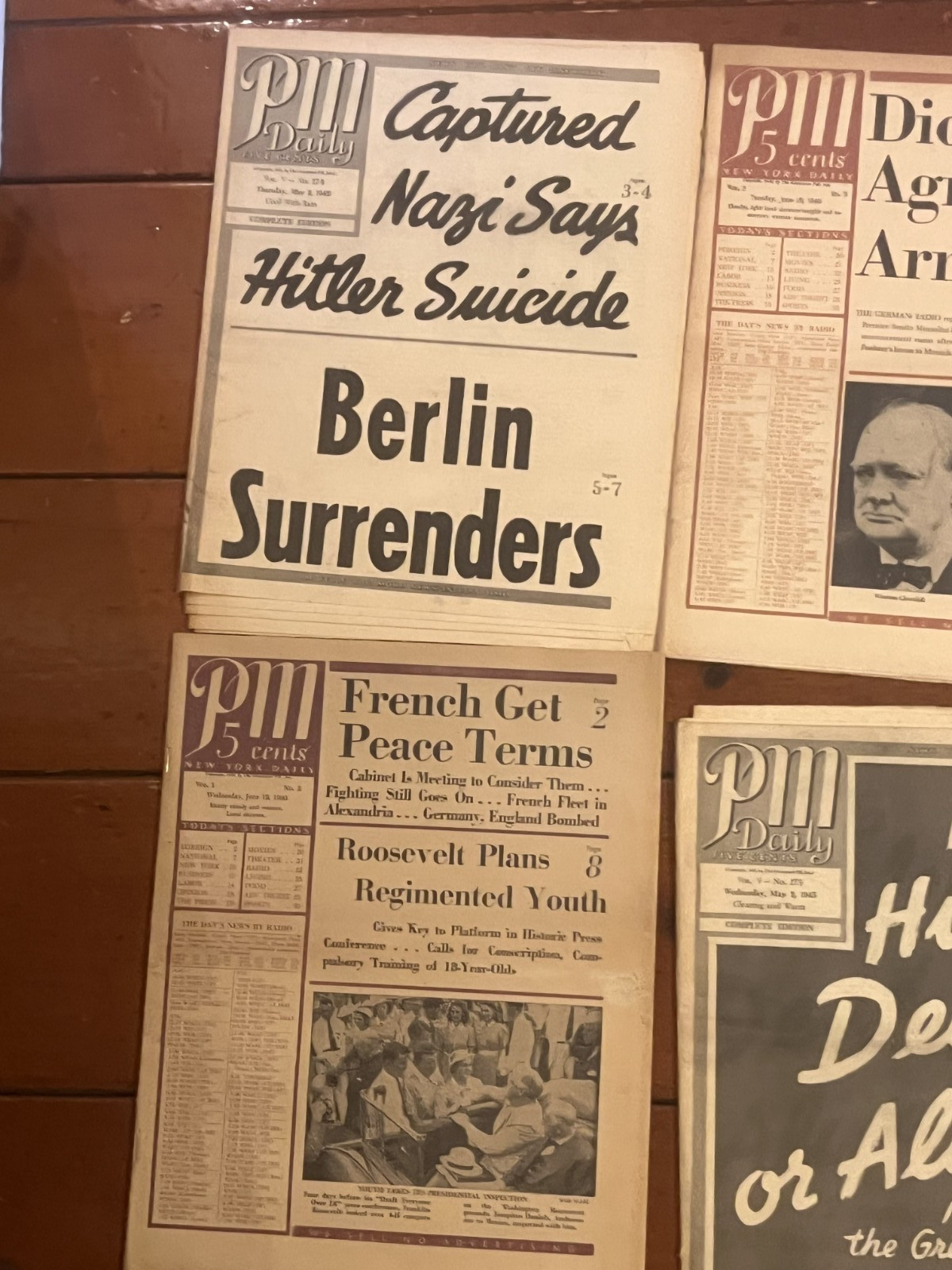 Vintage 1940s WWII PM New York Daily Newspaper Lot (4)