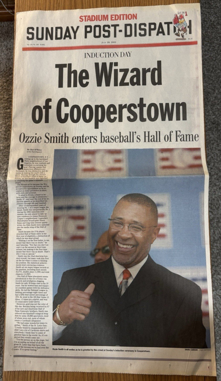 2002 St. Louis Dispatch Stadium Edition – Ozzie Smith HOF Cooperstown Induction