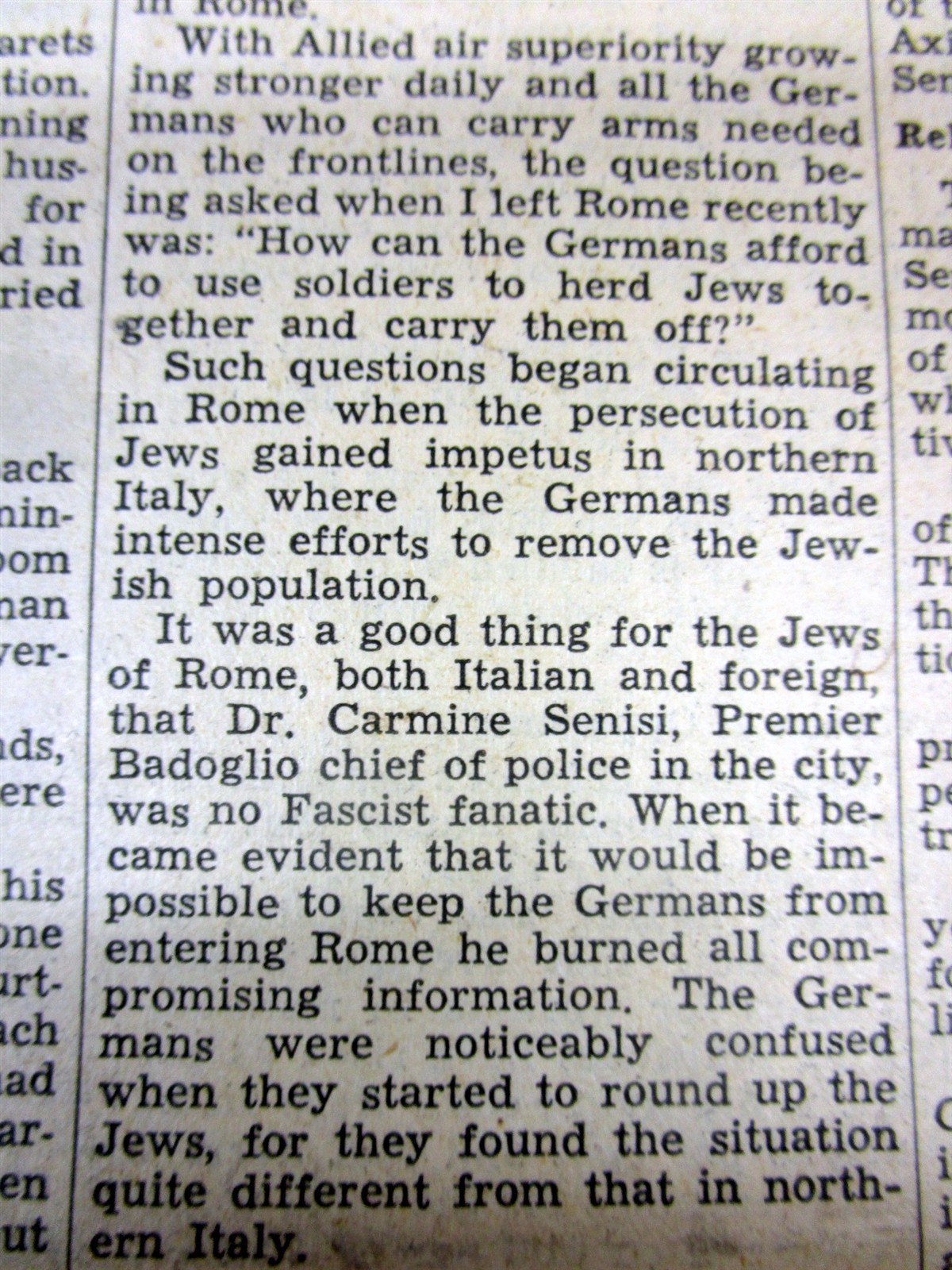 1943 WW II newspaper NAZI FORCES HUNT down JEWS IN ROME Italy durngTHE HOLOCAUST