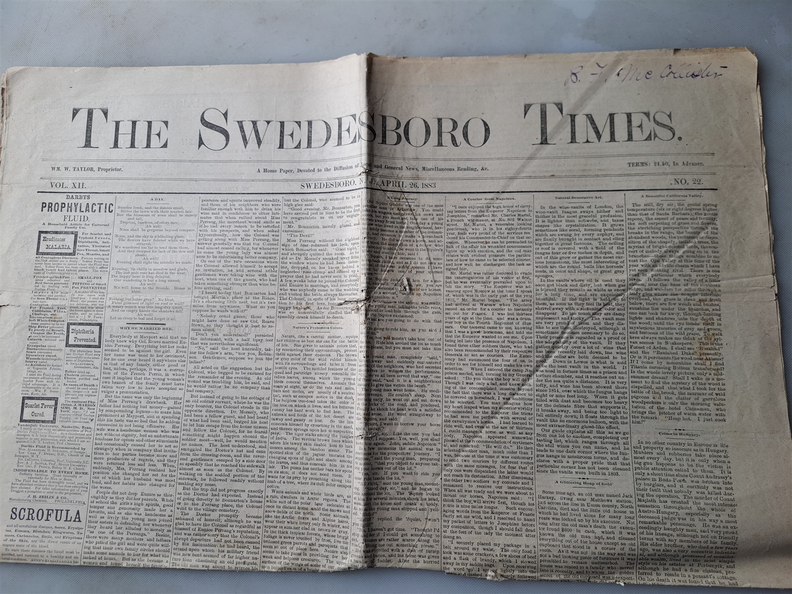 The Swedesboro (New Jersey) Times – April 26, 1883 Newspaper