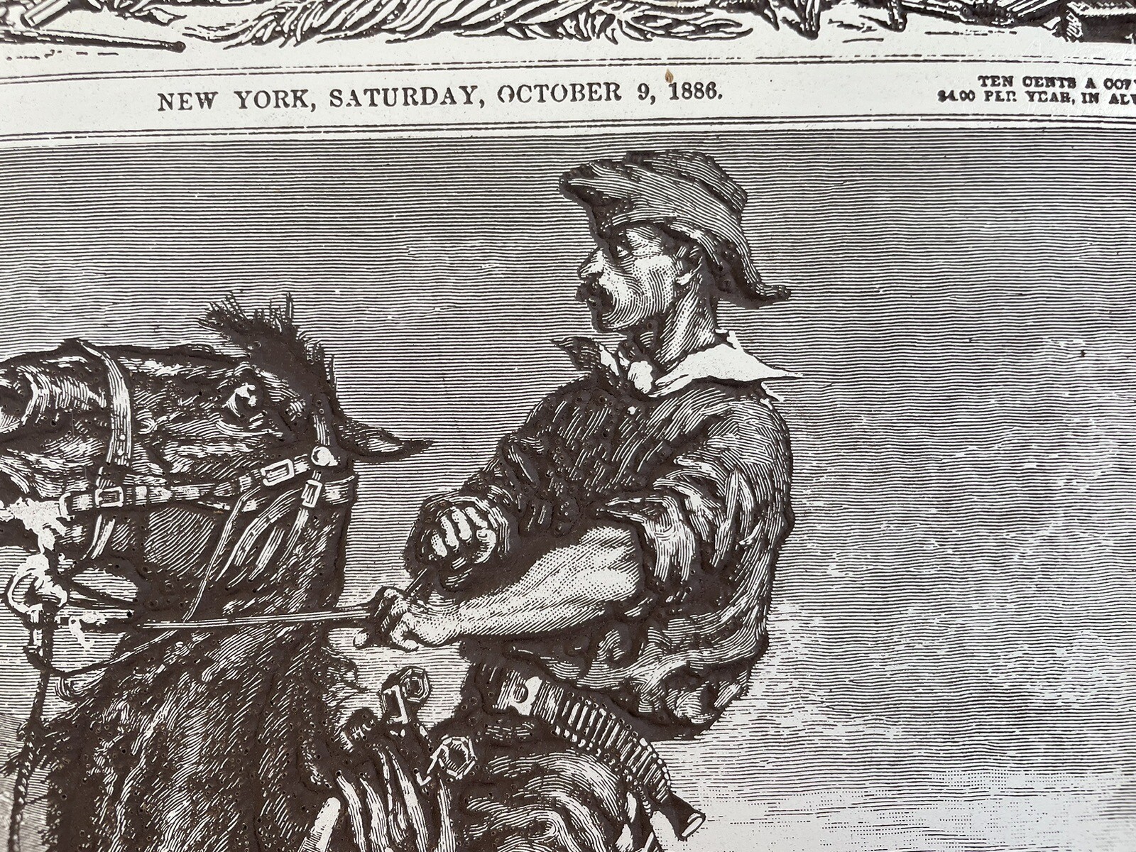 1886Harper’s Weekly Magazine Cover Page Engraved/Texture Art by Remington Framed