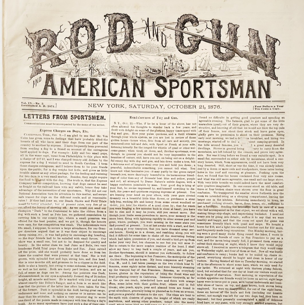 1876 Rod And Gun Newspaper Oct 21 Centennial Year Wood Engraved Advertisements