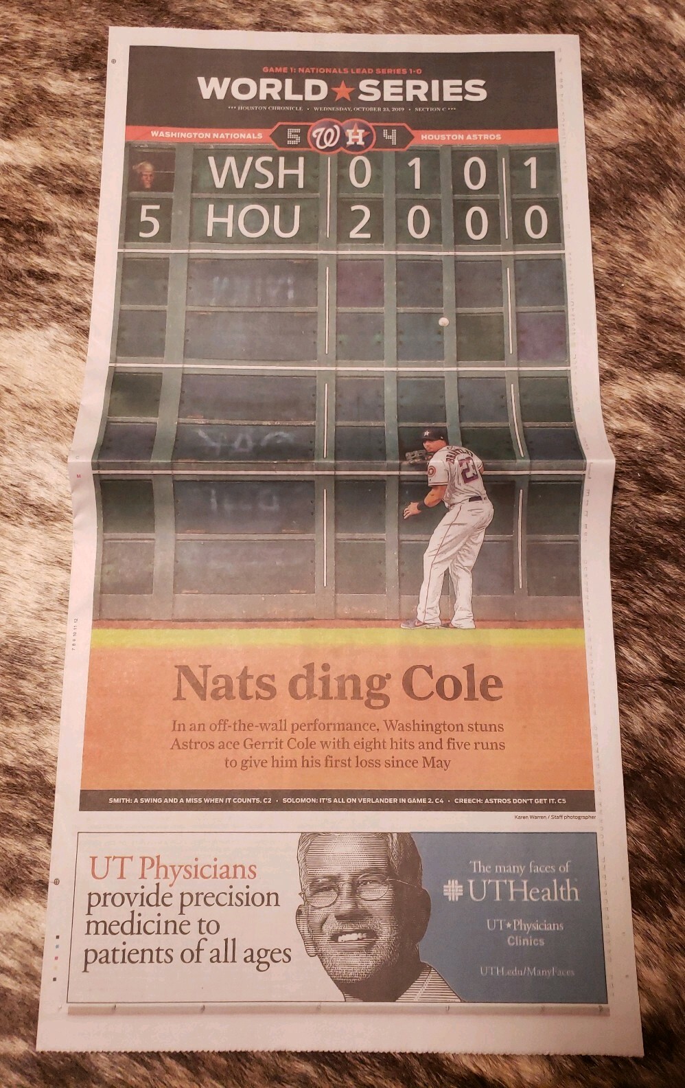 2019 World Series game 1 Houston Chronicle newspaper ASTROS NATIONALS ?? MLB