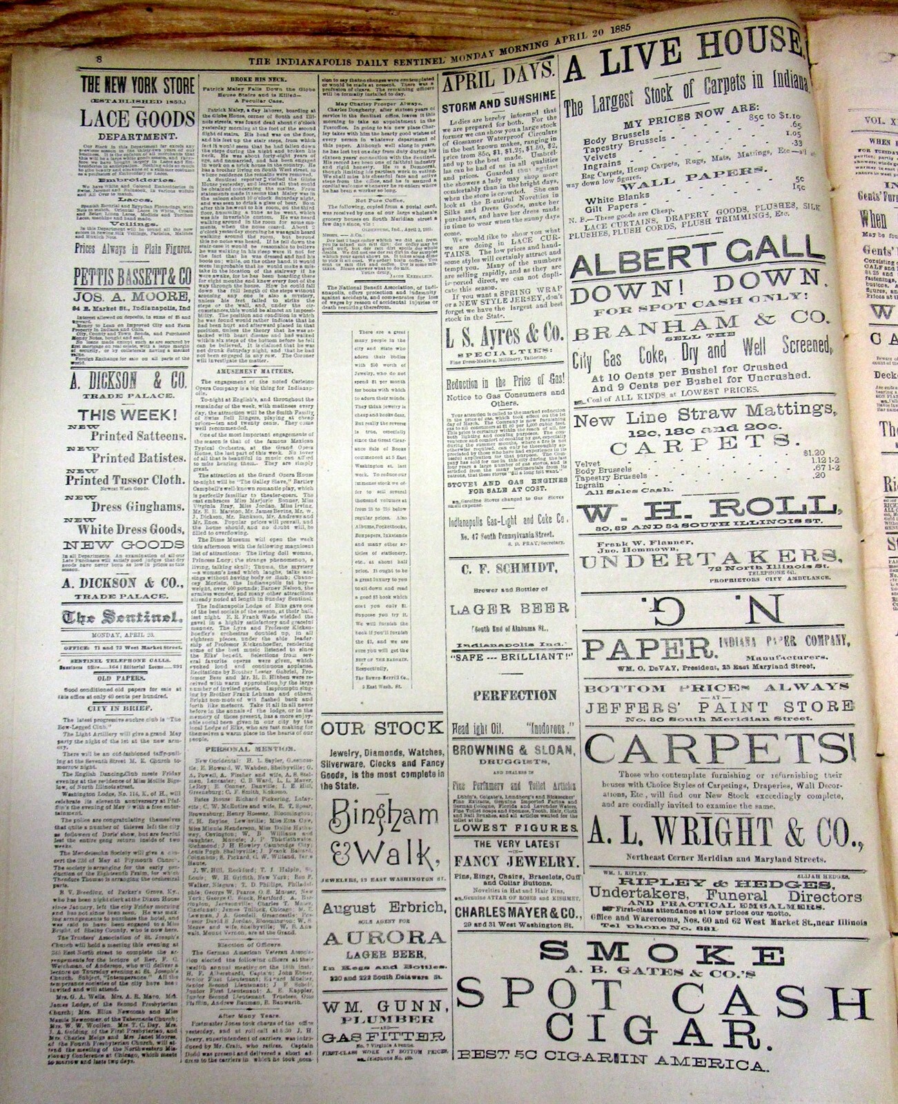 Lot of 10 orgnl 1885 newspapers THE INDIANAPOLIS SENTINEL Indiana 140 years old