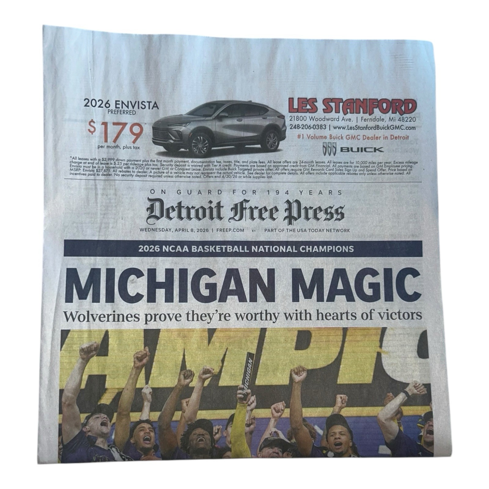 Detroit News & Free Press 2026 Michigan Basketball National Champions Newspaper