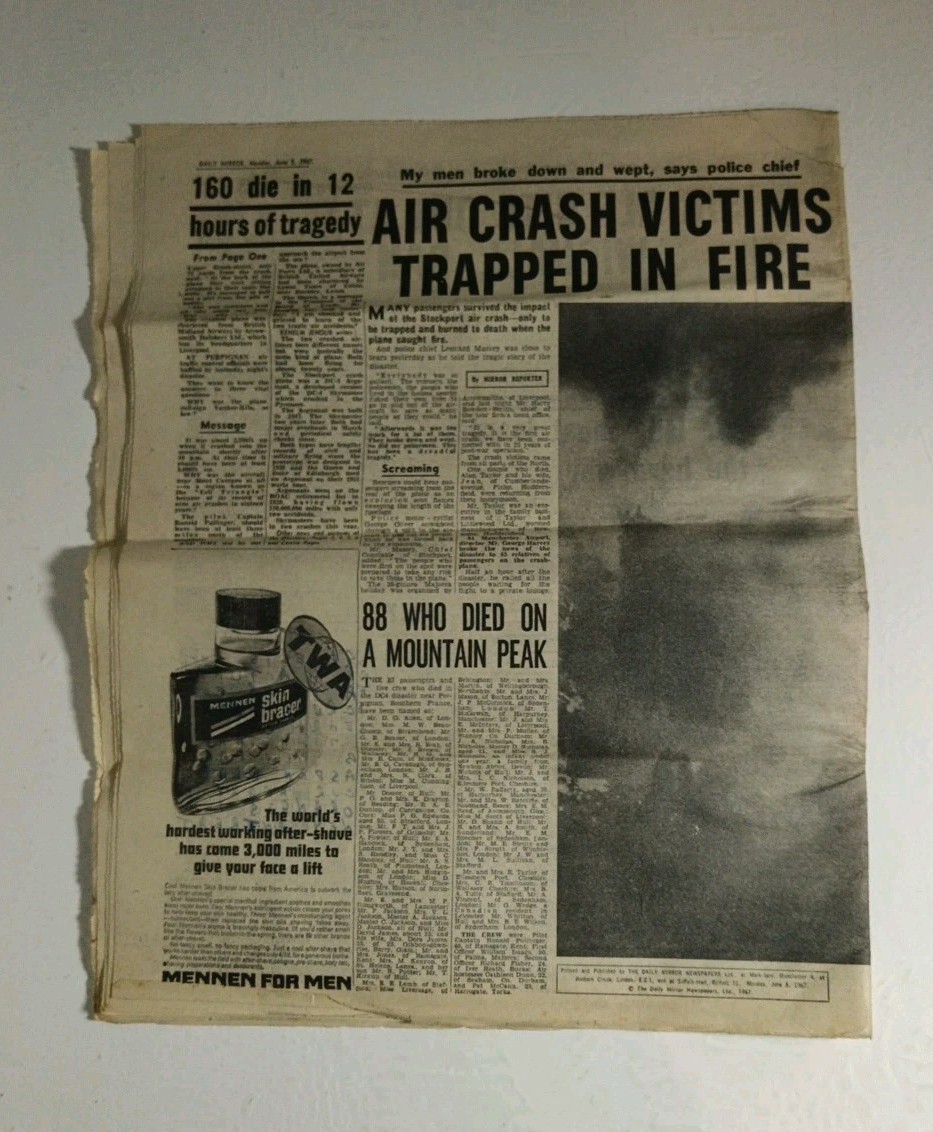 Daily Mirror Stockport Perpignan Plane Disaster Crash June 5th 1967 Newspaper