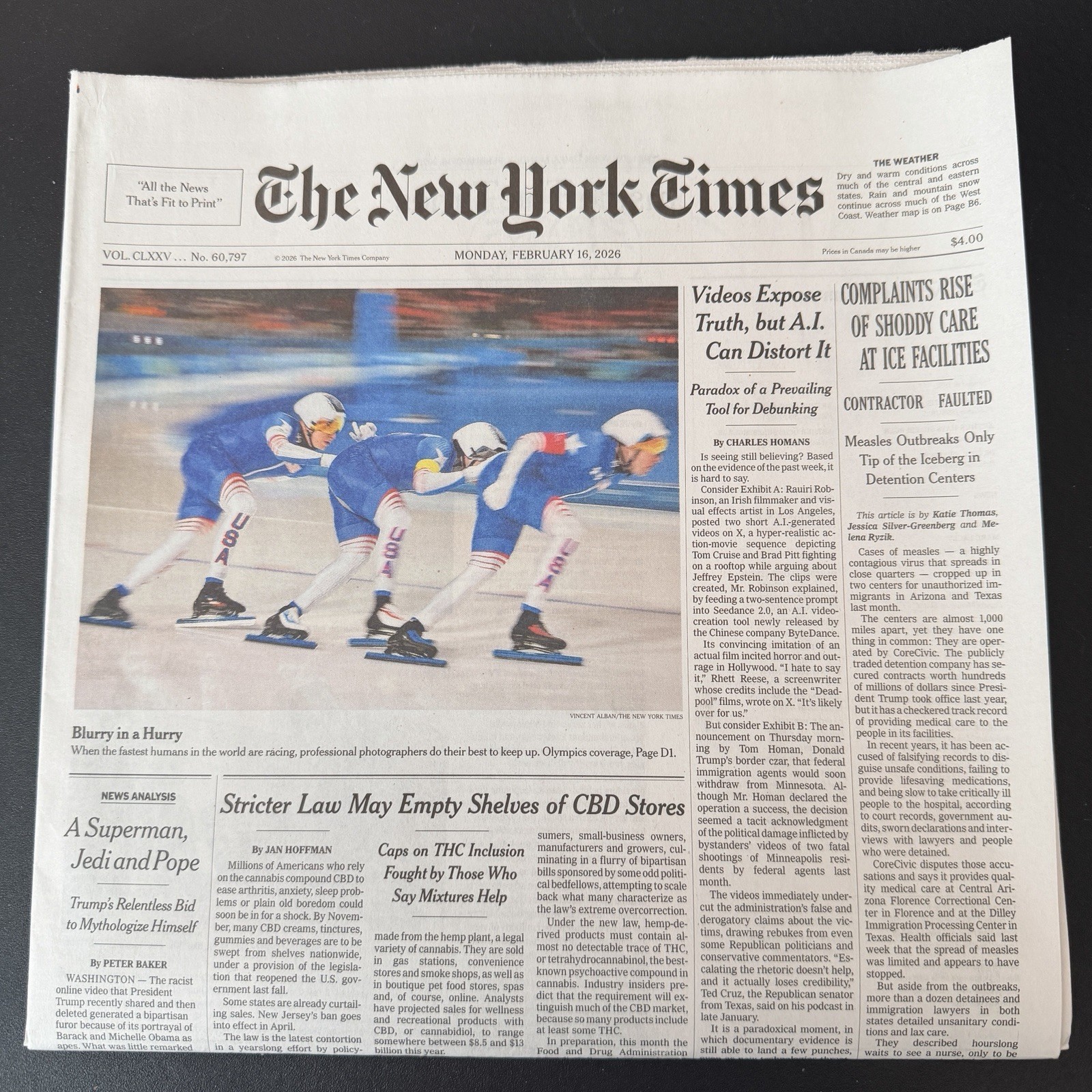 The New York Times Newspaper February 16 2026 Complete Print Paper Unread NYT