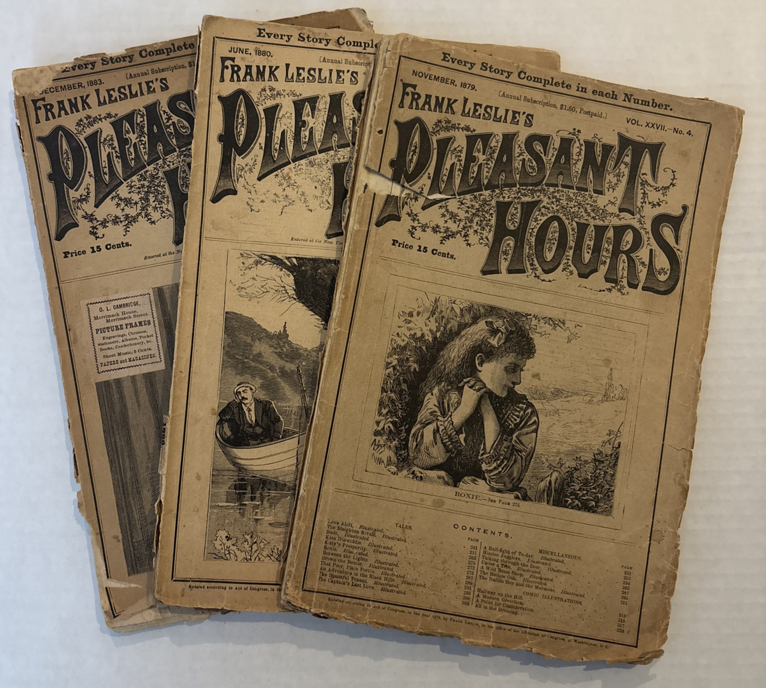 FRANK LESLIE’S Pleasant Hours – 3 Issues from 1879, 1880, 1883 Story Collections