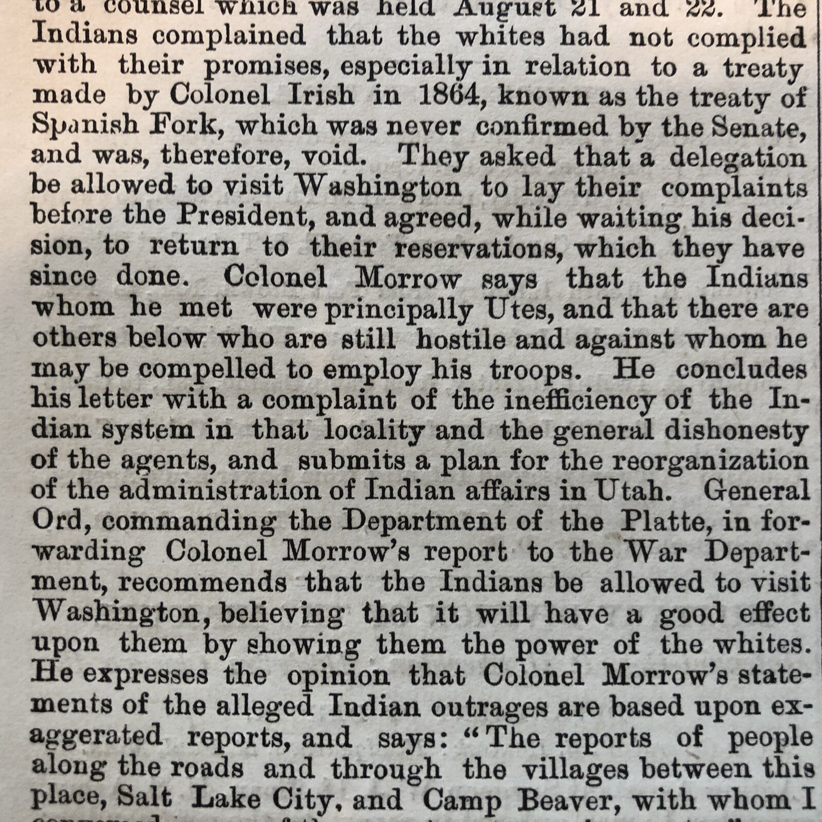 BEST 1872 newspaper UTE INDIANS AMBUSH Raid White Settlements near PROVO UTAH