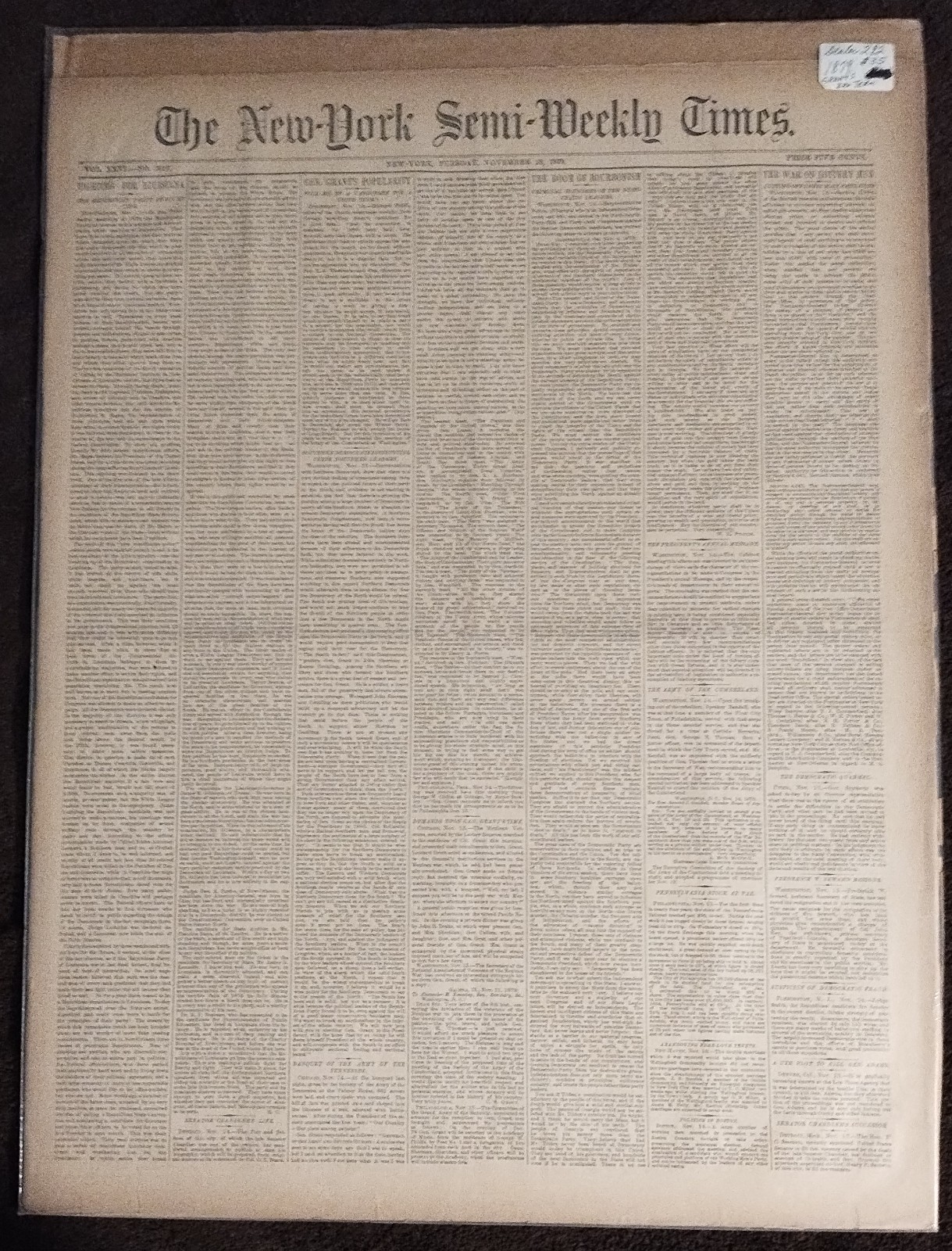 Vintage New York Newspaper November 18, 1879 General Ulysses S. Grant 3rd Term
