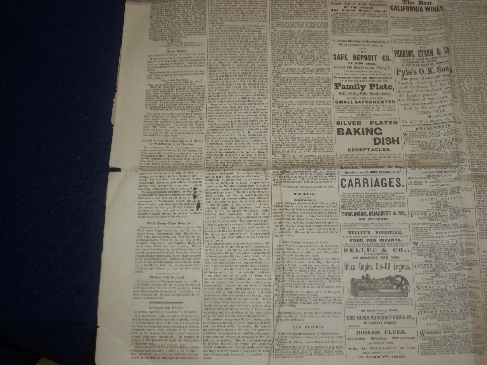 1869 JULY 3 THE SATURDAY EVENING POST NEWSPAPER – CORNELL UNIVERSITY – NP 5054