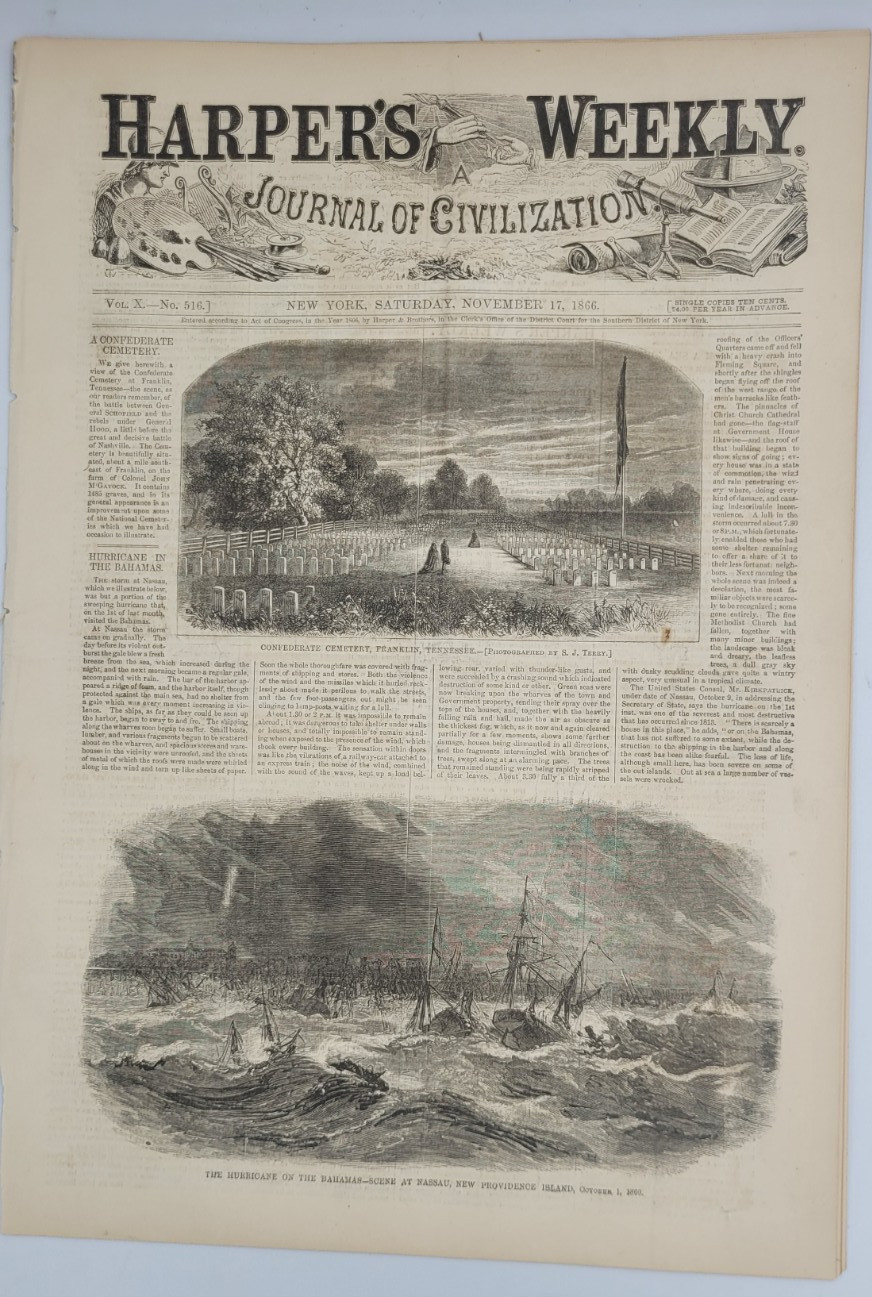 Harper’s Weekly 11/17/1866 lg print Venice Italy / Confederate Cemetery Tenn