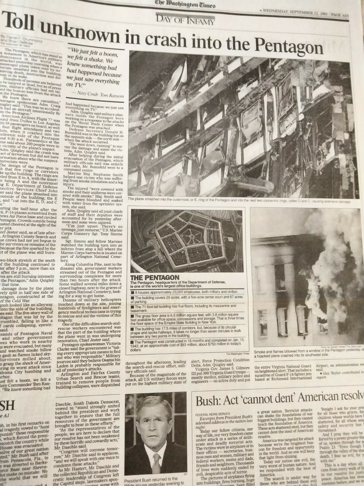Newspapers- 9/11-INFAMY, HIJACKED PLANES CRASH INTO WORLD TRADE CENTER, PENTAGON