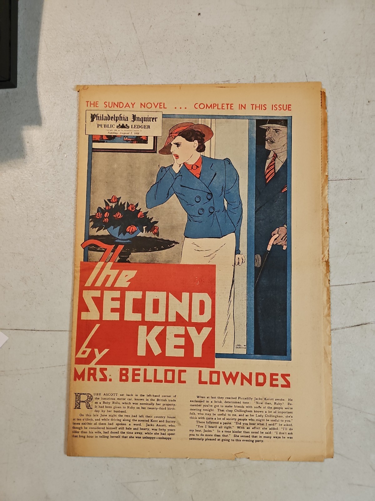 Philadelphia Inquirer The Sunday Novel August 2, 1936. The Second Key
