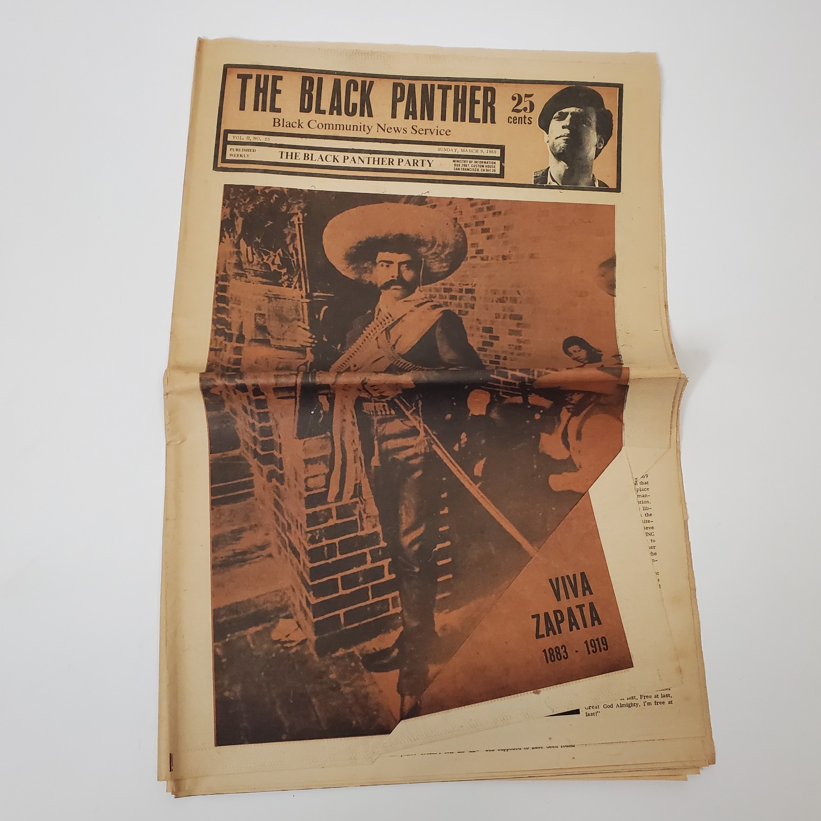 VTG March 1969 The Black Panther Newspaper Vol II No 25 Viva Zapata Black Power