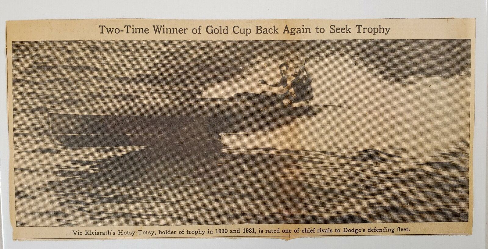 1933 Newspaper Photo Hotsy-Totsy Two Time Winner Gold Cup Boat Race Detroit,MI