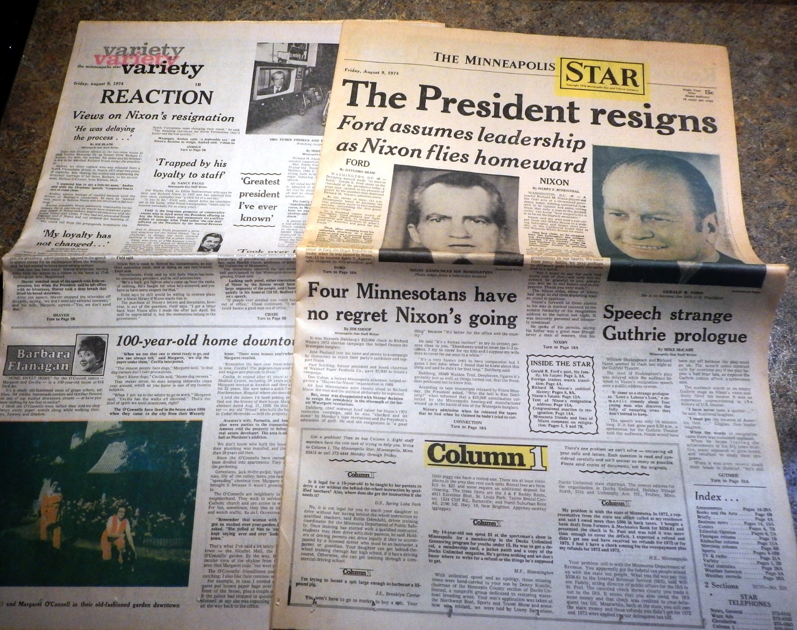 The Minneapolis STAR! August 9, 1974 Nixon Resigns! MINT Original Newspaper