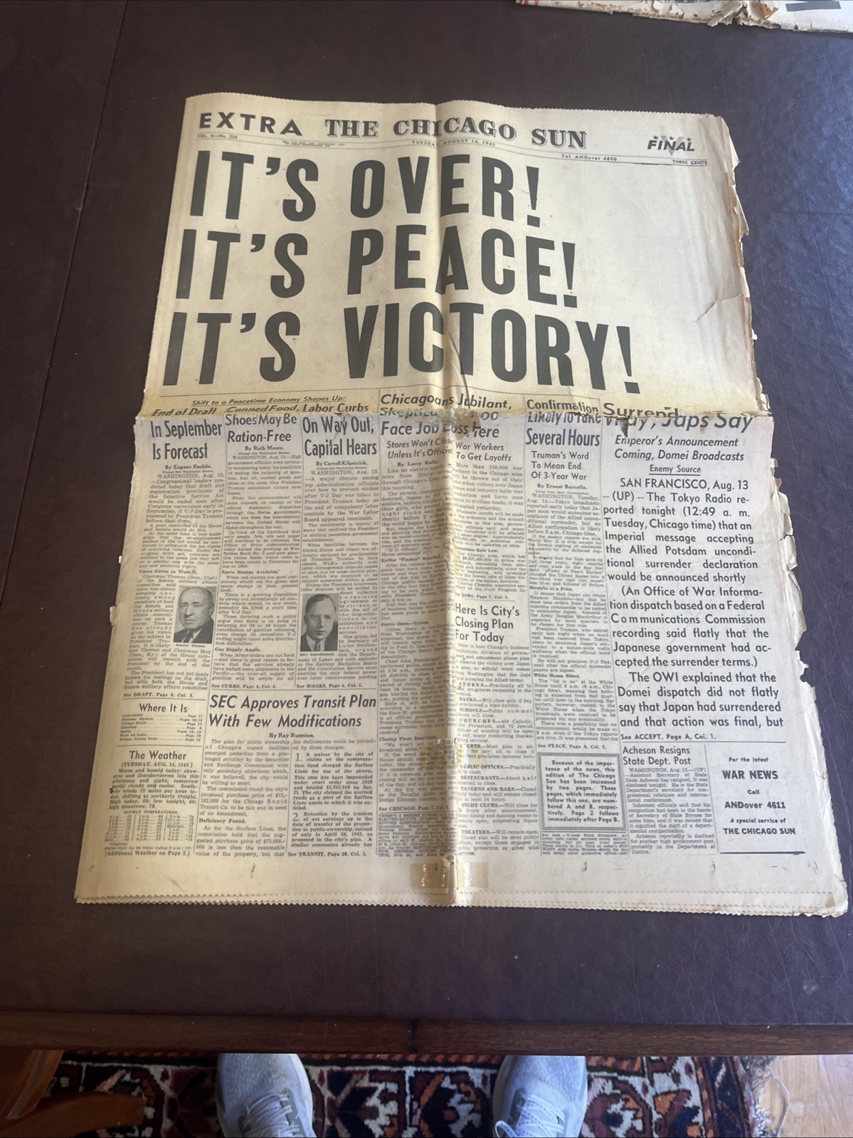 August 14 1945 Chicago Sun Extra Peace Victory End Of World War II