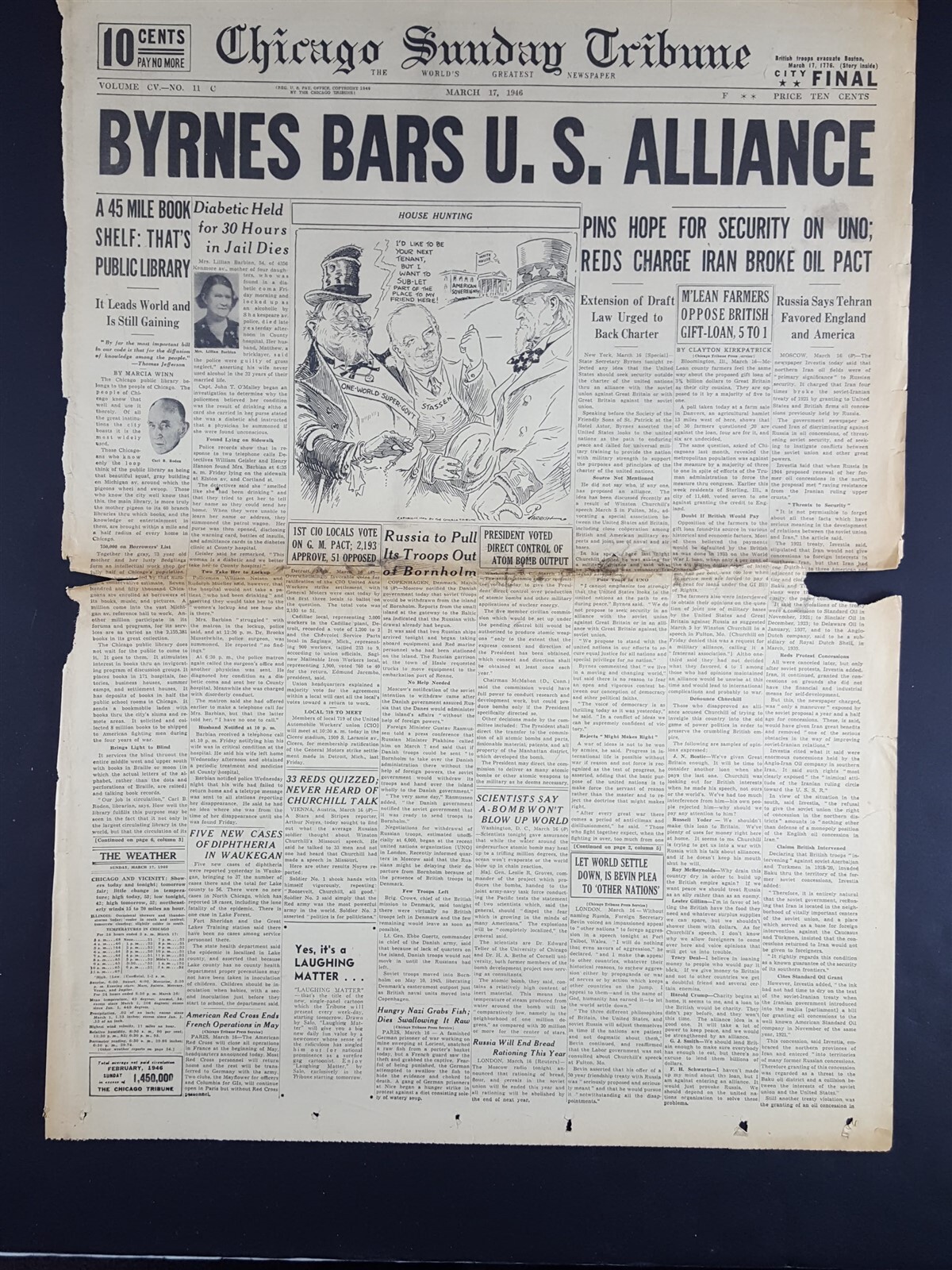 Byrnes Bars US Alliance 1946 Old Newspaper Chicago Tribune Mar 17