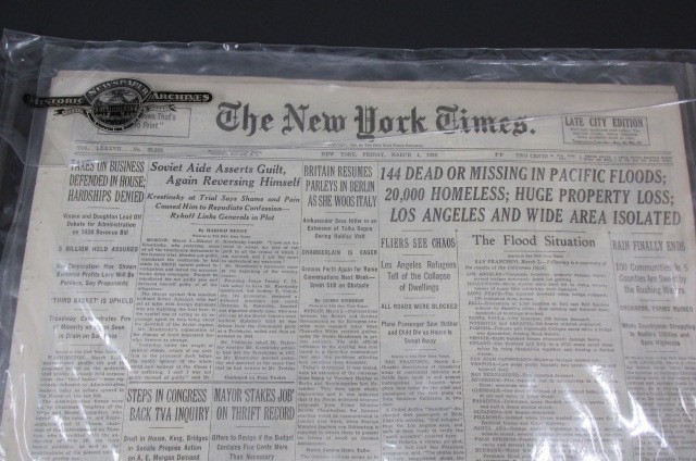RARE 1938 New York Times Newspapers Authentic COA Paper & Case Vintage