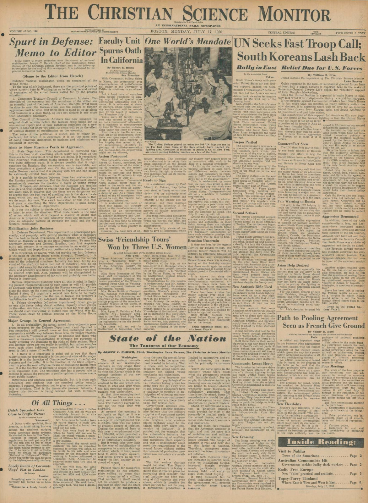 July 17, 1950 Original Newspaper International USA UN TROOP CALL SOUTH KOREA