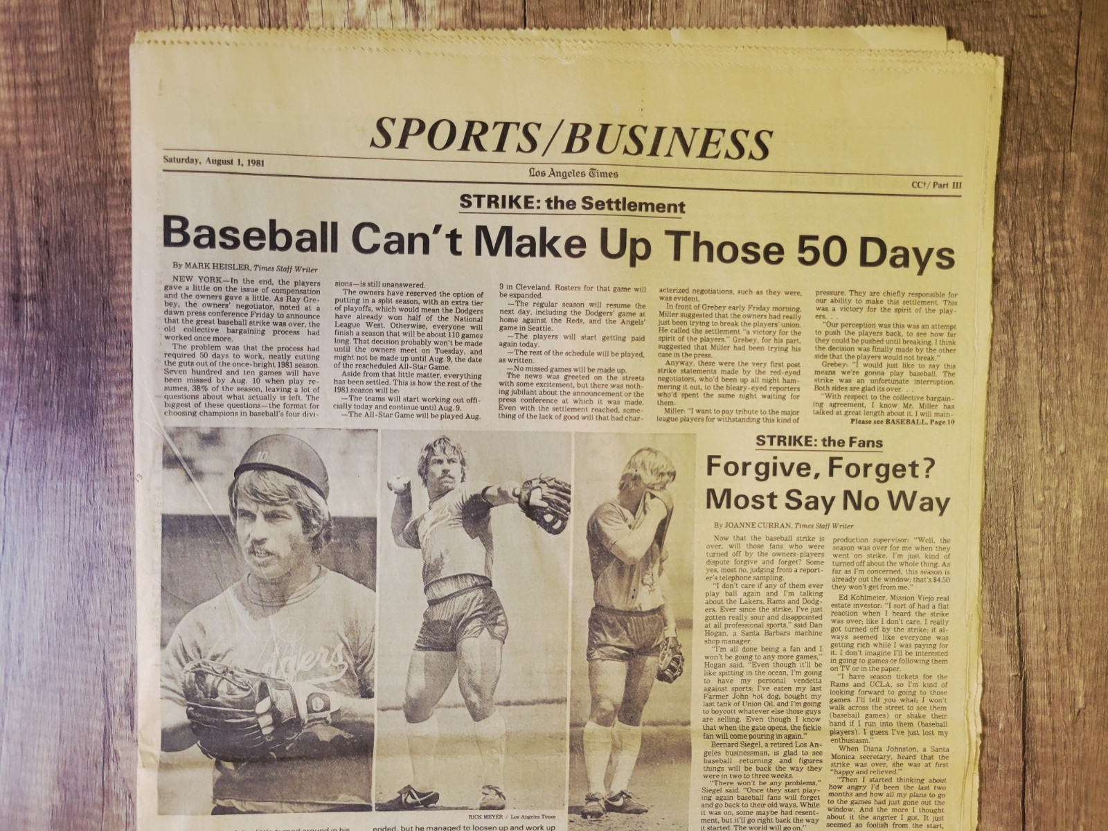 1981 Aug 1: LA Times Sports MLB Baseball Players Union Strike Ends At 50-Days!