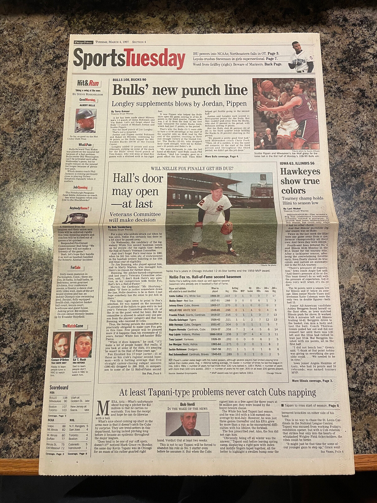 1997 Nellie Fox Hall Of Fame Vote Newspaper. White Sox Baseball