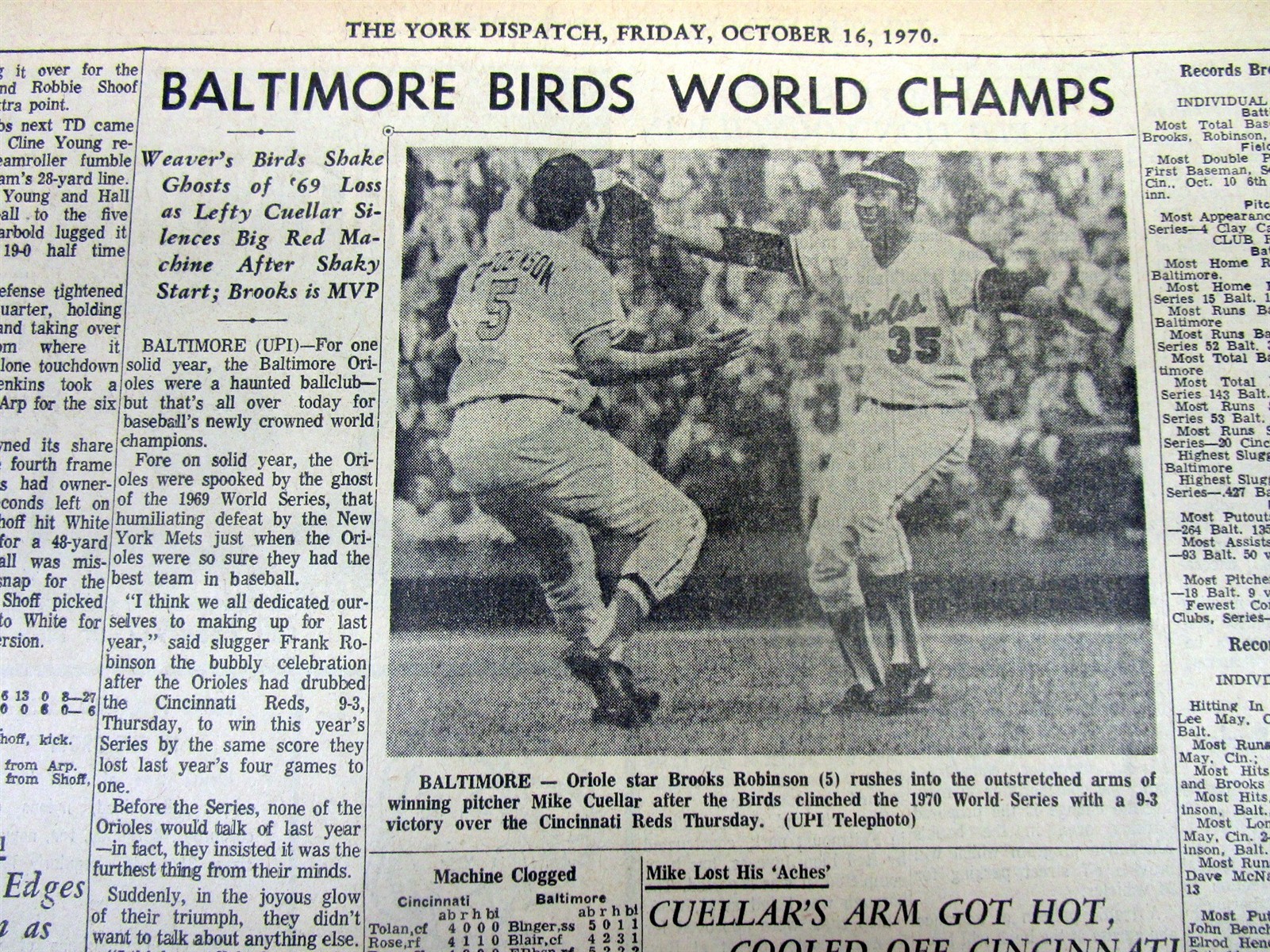 8 1970 newspapers BALTIMORE ORIOLES win baseball WORLD SERIES vs Cincinnati Reds