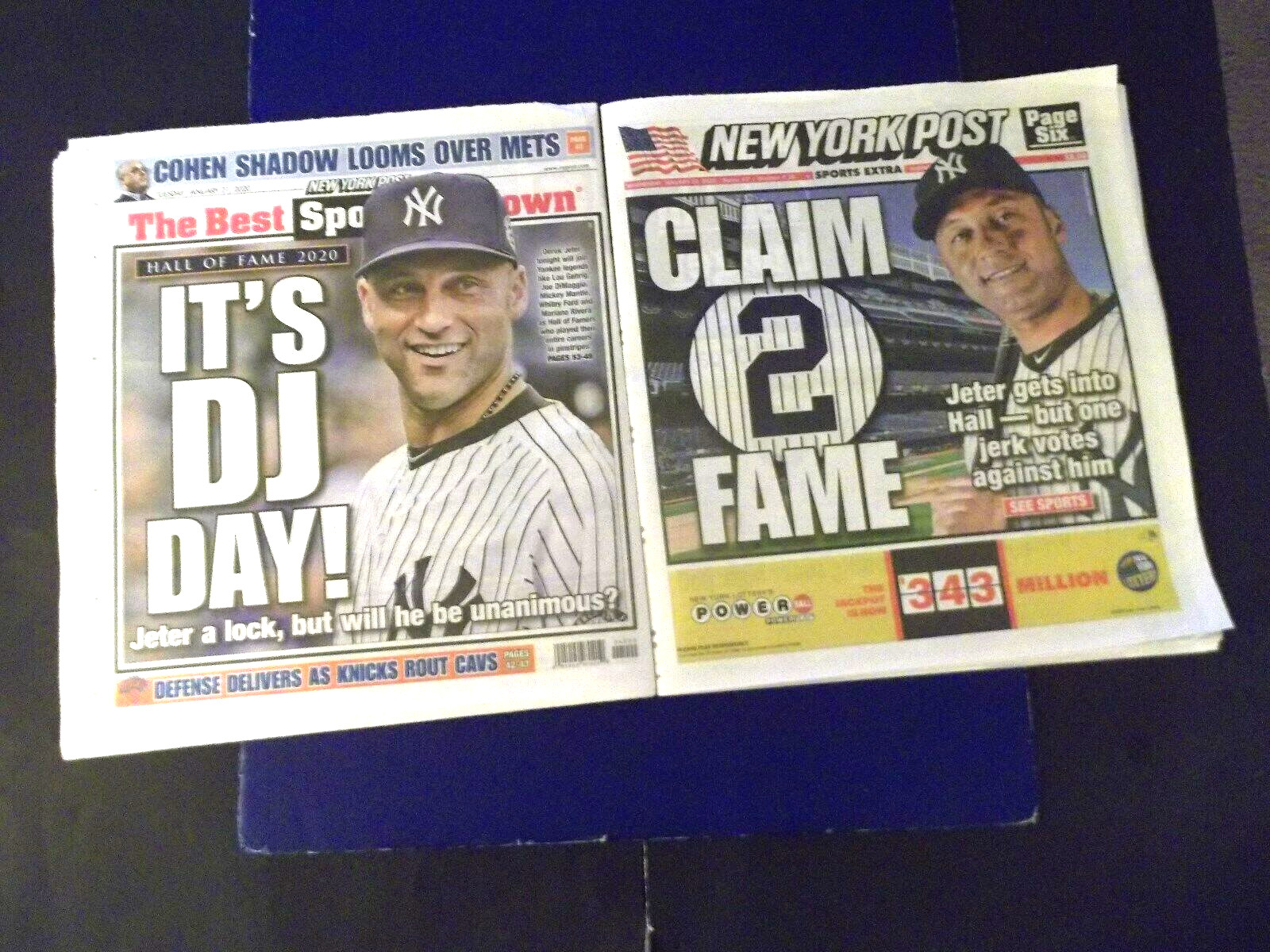 ‘DEREK JETER’ “HALL OF FAME 2020” NY POST 1/21/20 & 1/22/20
