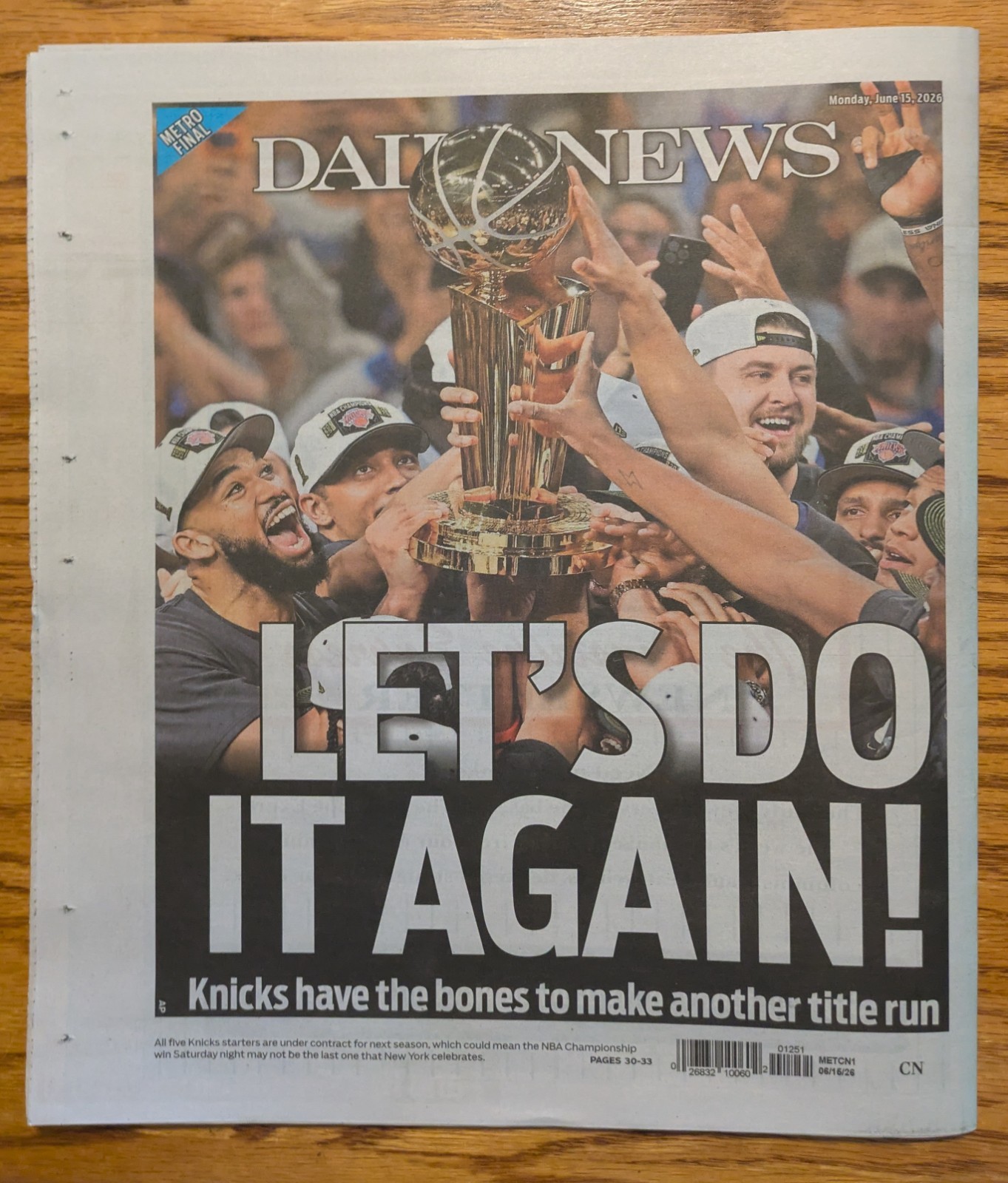 New York Daily News “NY Knicks Win The NBA FINALS” Complete Newspaper 6/15/26