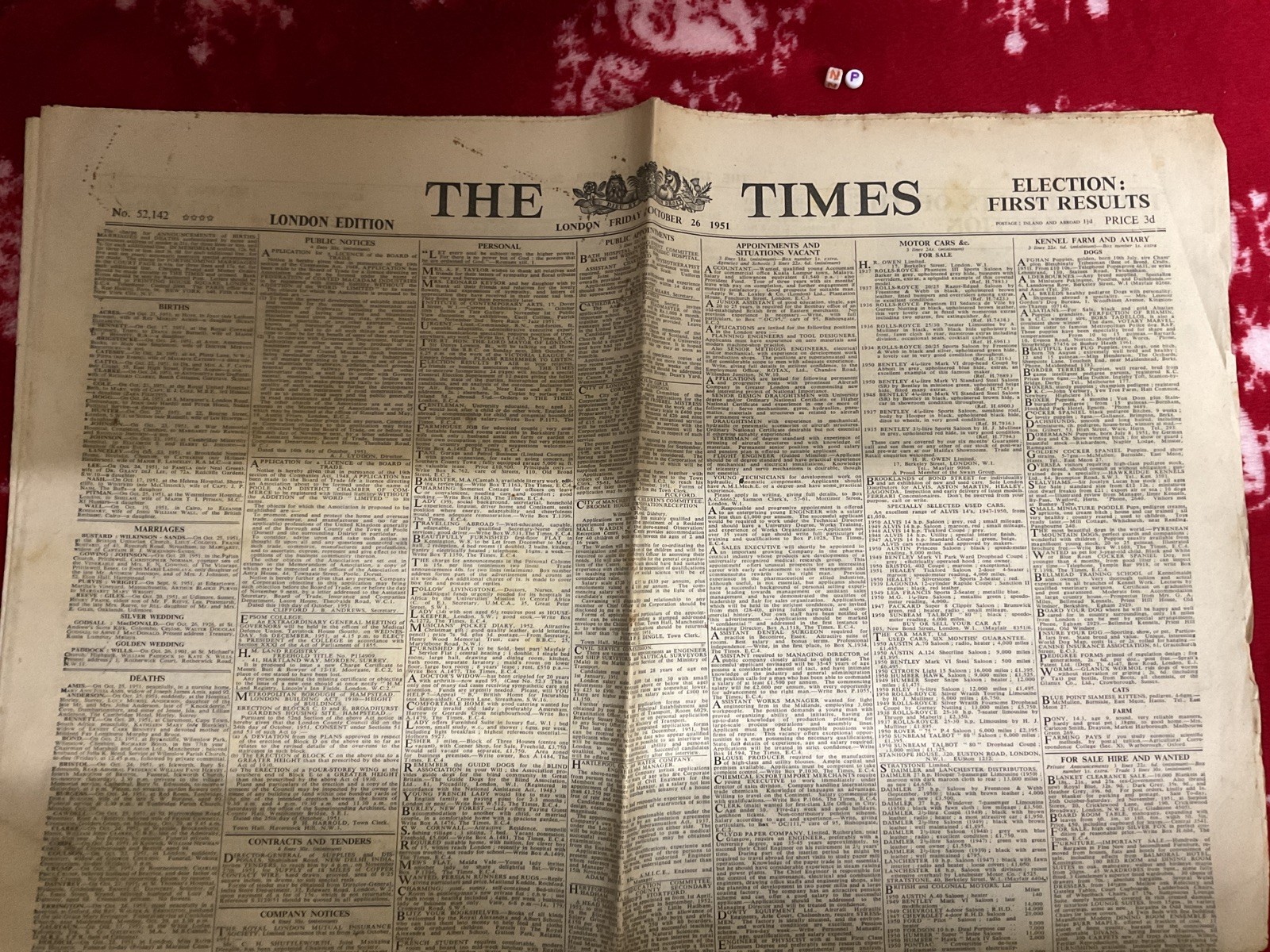 Interesting historic newspaper , RARE ,NEWS , THE TIMES , 1951 ELECTION SPECIAL