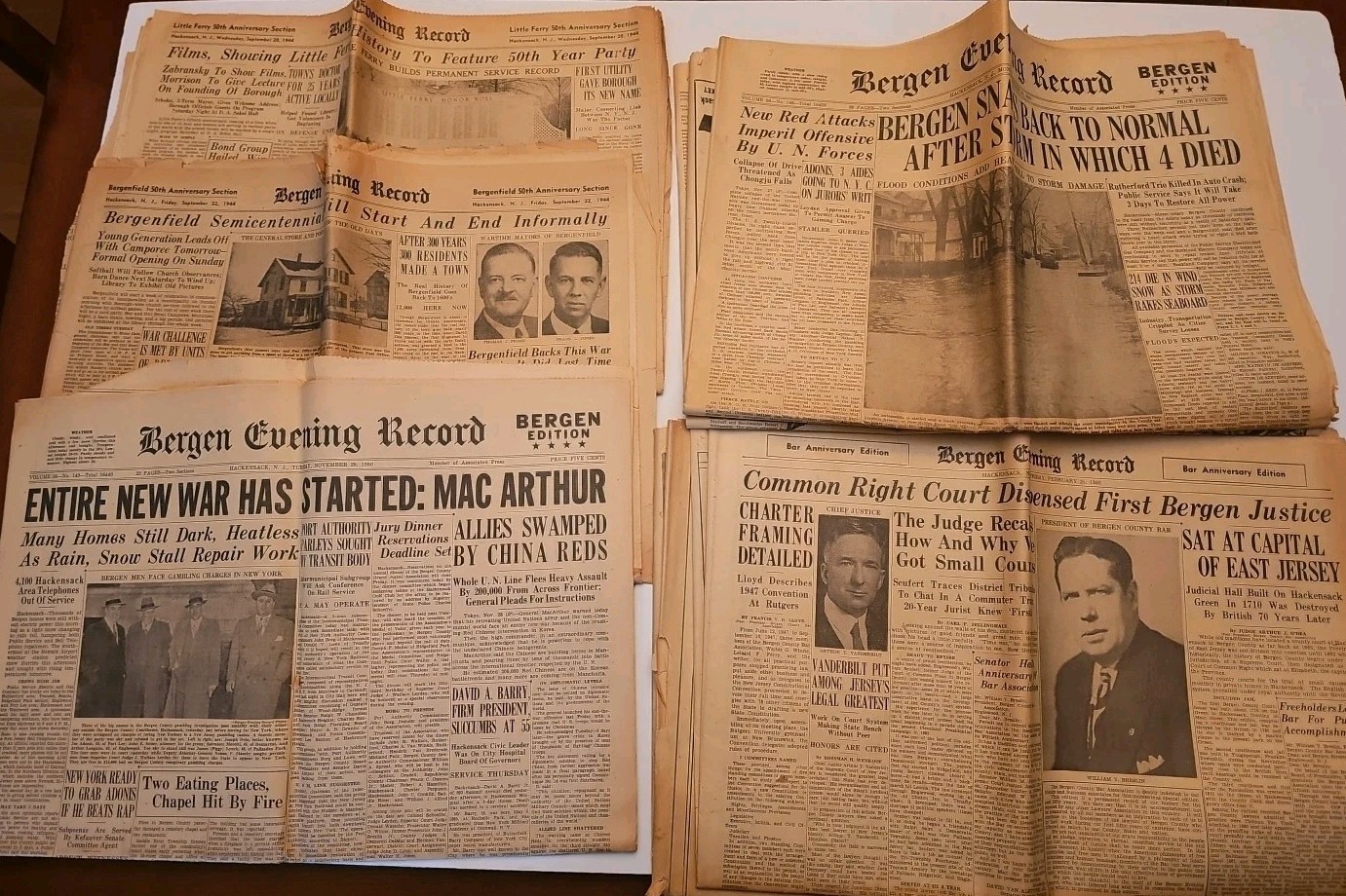 Lot Of 4 BERGEN EVENING RECORD NEWSPAPERS 1944, 49, 50 WW2